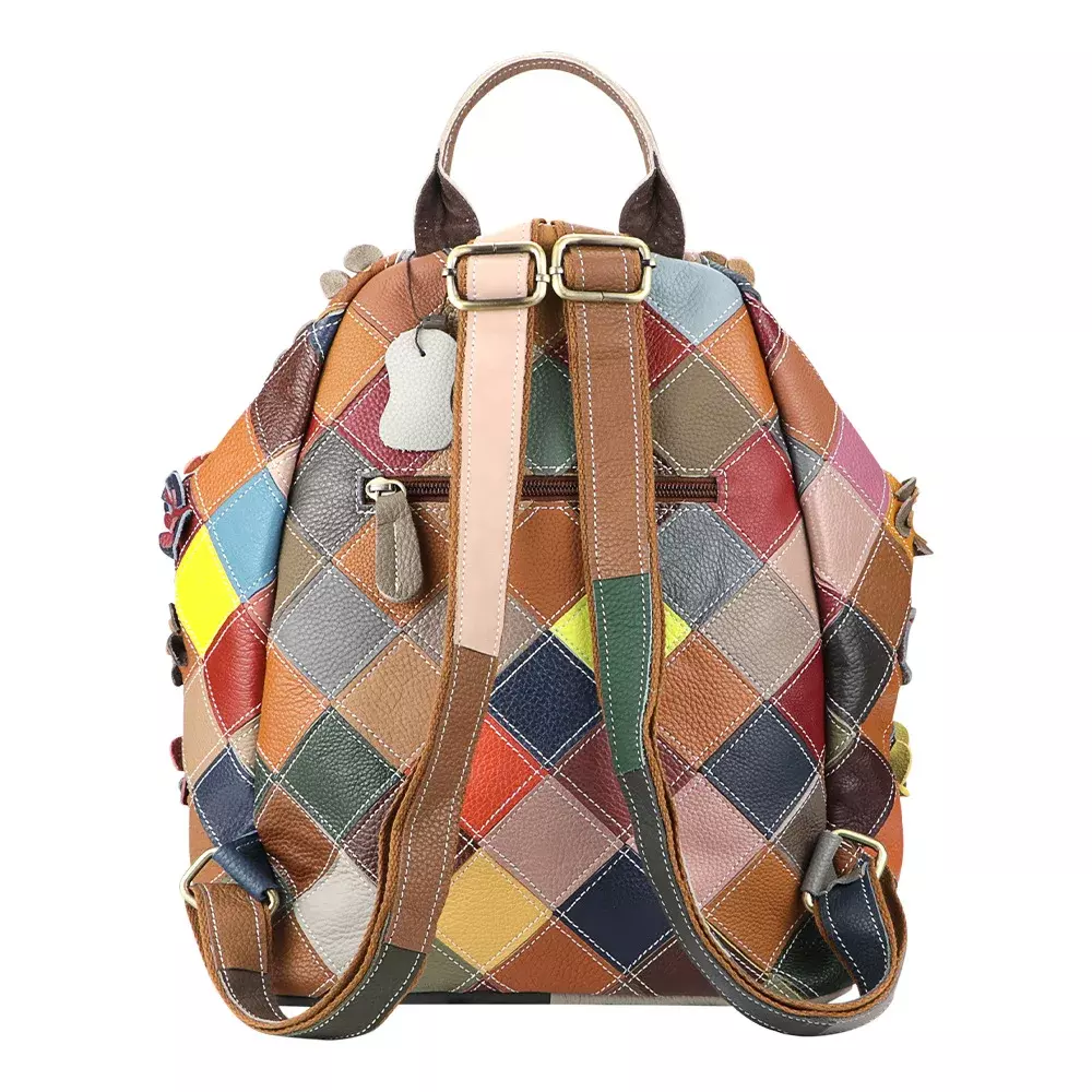 Mochila Flores estilo Retro de cuero genuino de vaca-3