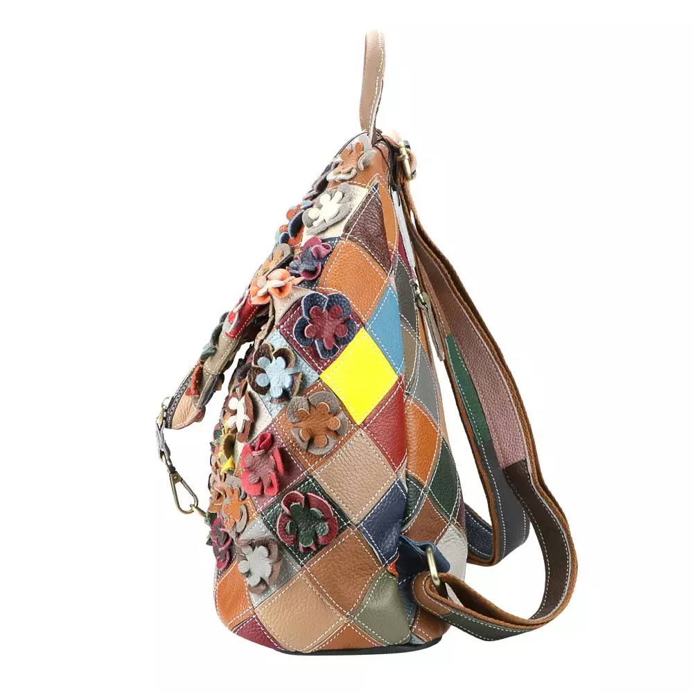 Mochila Flores estilo Retro de cuero genuino de vaca-4