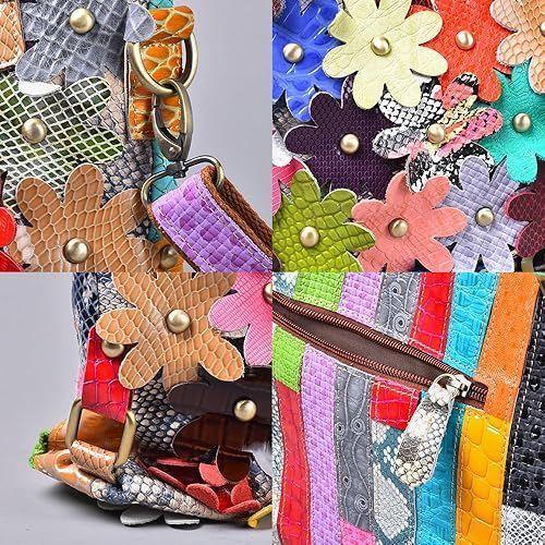 Cartera de hombro de piel genuino Flores colores al azar-3