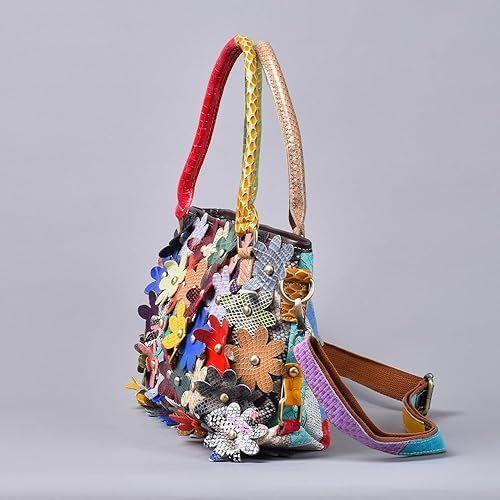 Cartera de hombro de piel genuino Flores colores al azar-4
