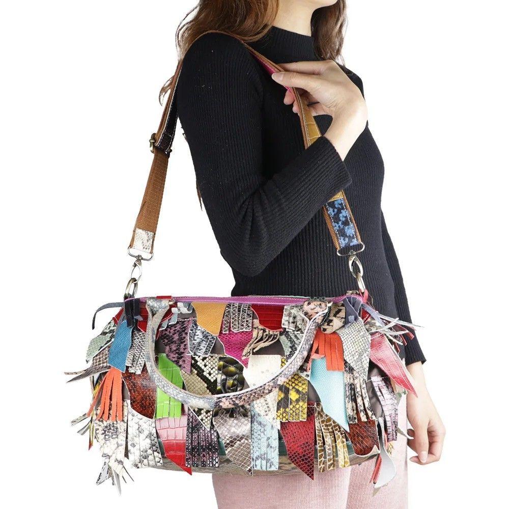 Bolso Tote Anastasia de Cuero Genuino Suave de Diseño de Lujo coloridos tejidos-2