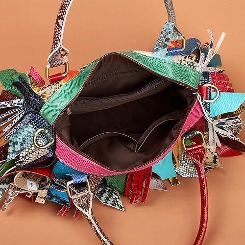 Bolso Tote Anastasia de Cuero Genuino Suave de Diseño de Lujo coloridos tejidos-3