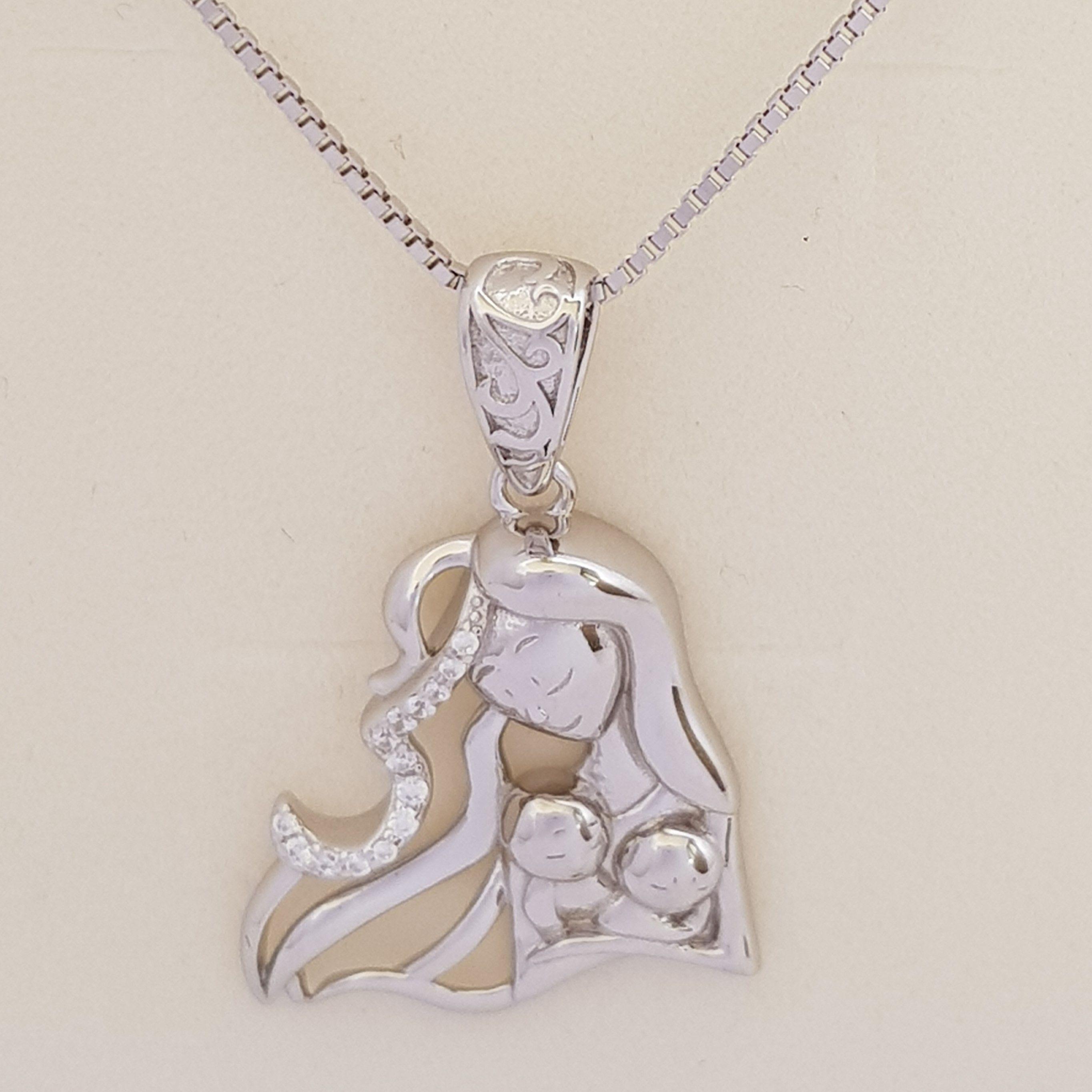Collar Plata Familia Unida Mamá 2 Bebés -4
