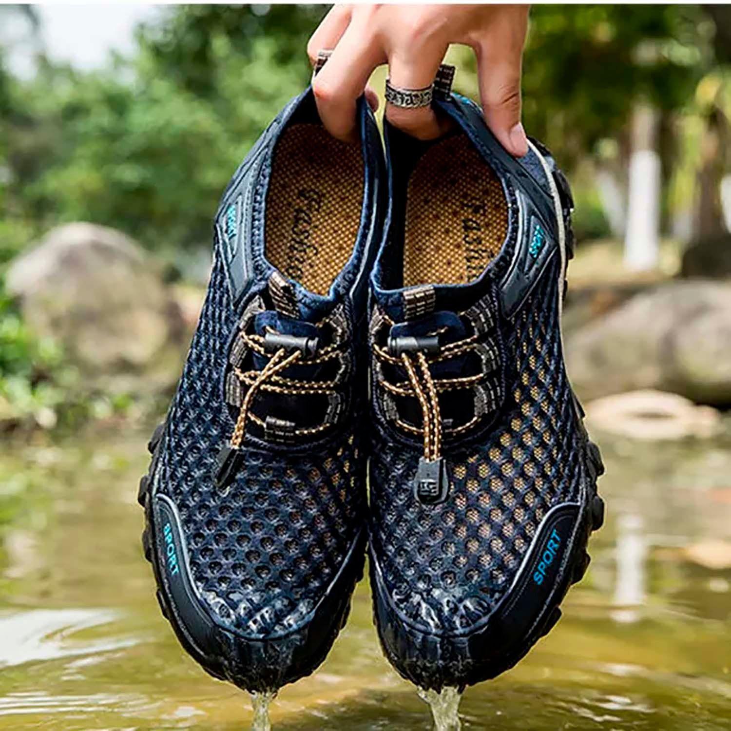 Zapatillas Azul Hombres Outdoor Senderismo-5