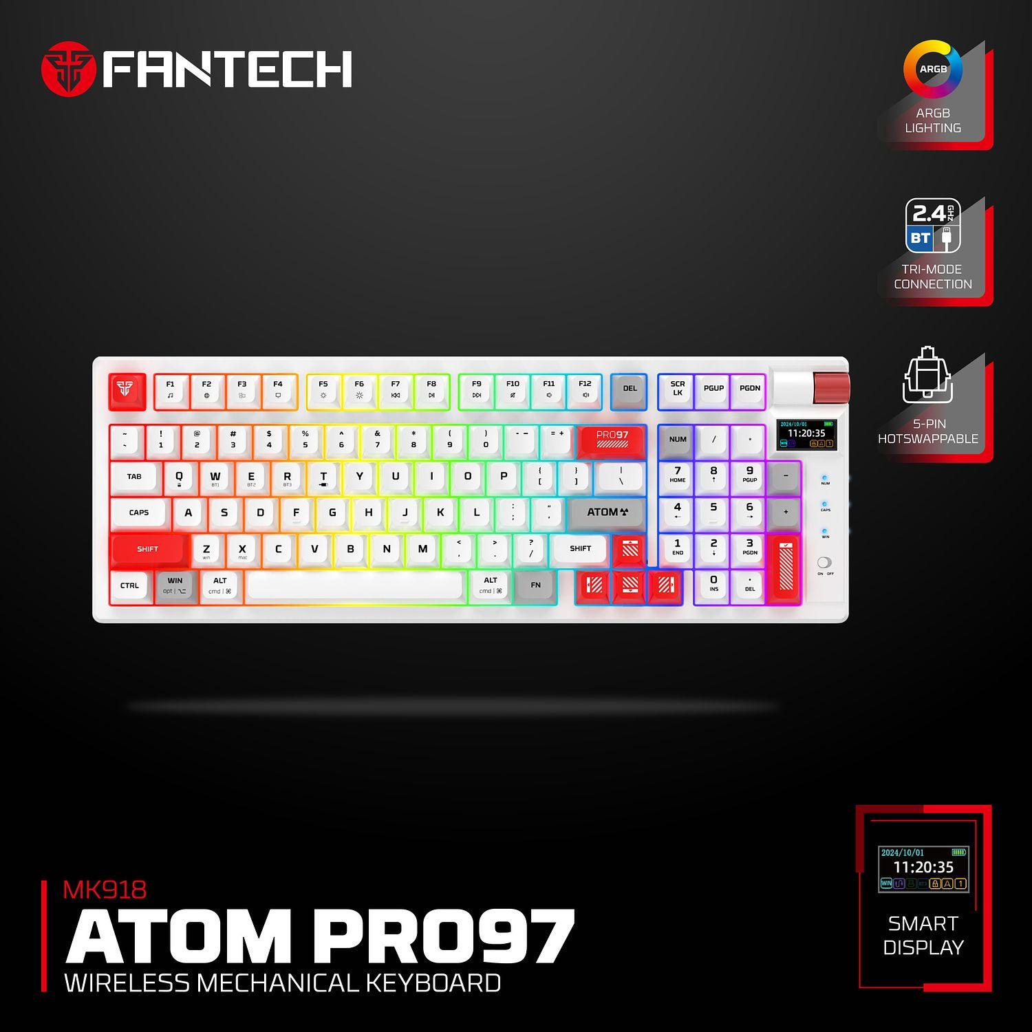 Teclado Mecánico Fantech ATOM PRO97 MK918 ARGB 96% Azul-3