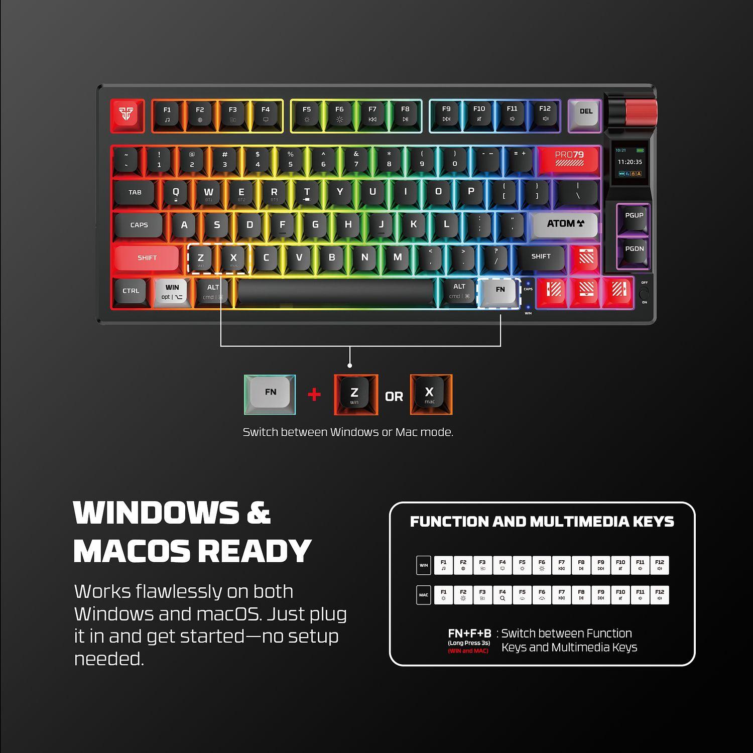 Teclado Mecánico Fantech ATOM PRO79 MK917 ARGB 75% Azul-5