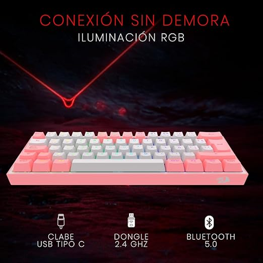 Teclado Mecánico Redragon Fizz Pro K616 60% RGB Rosado-1