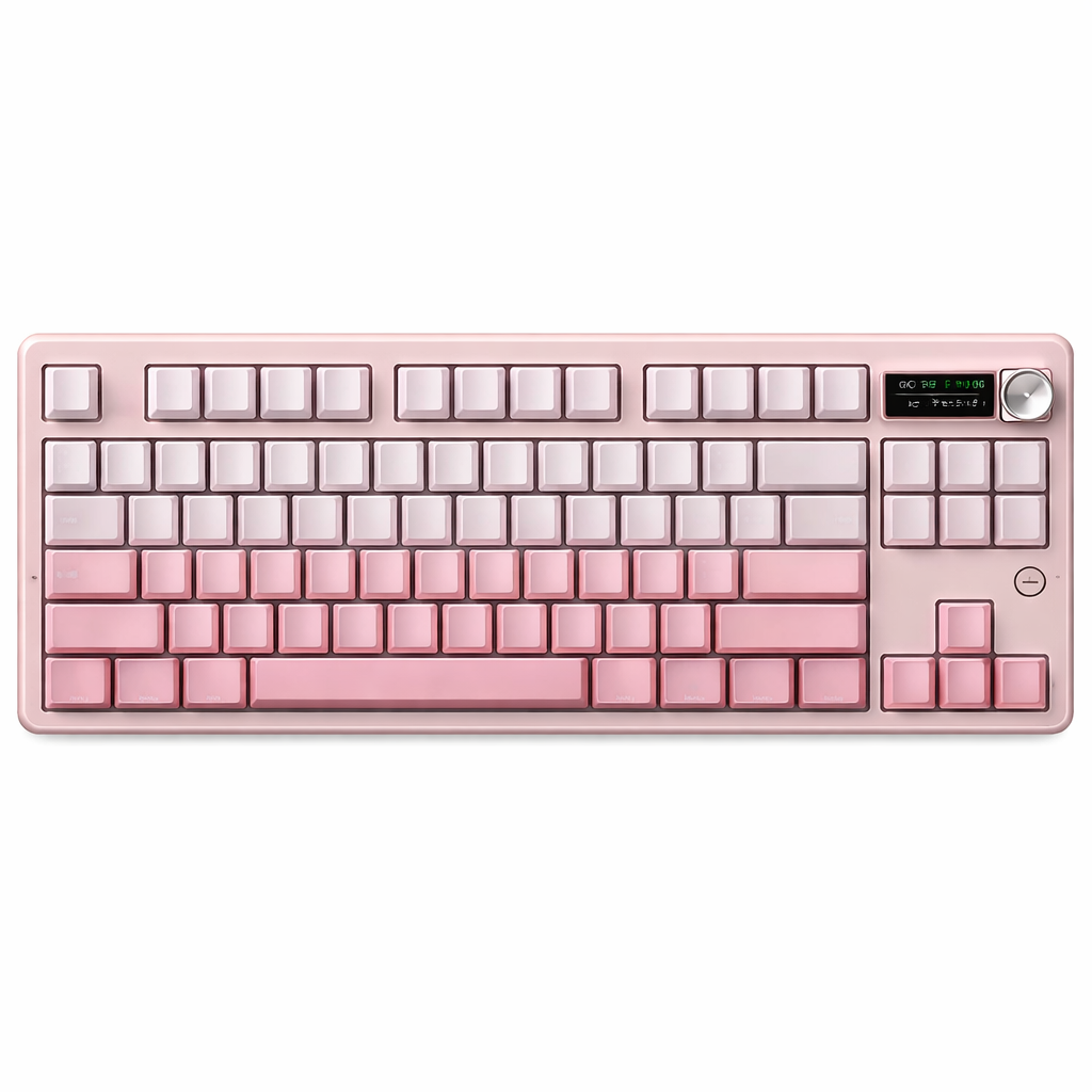 Teclado Mecánico Ajazz MK87 Wireless Pantalla 80% RGB Rosado-1