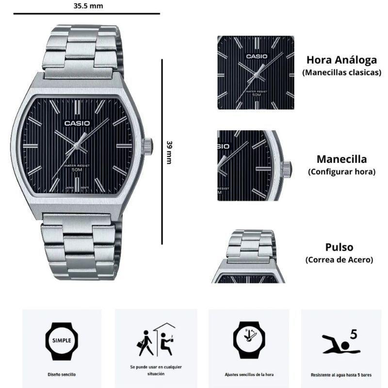 Reloj con caja cuadrada de perfil ultradelgado Casio MTP B140D 1A-3