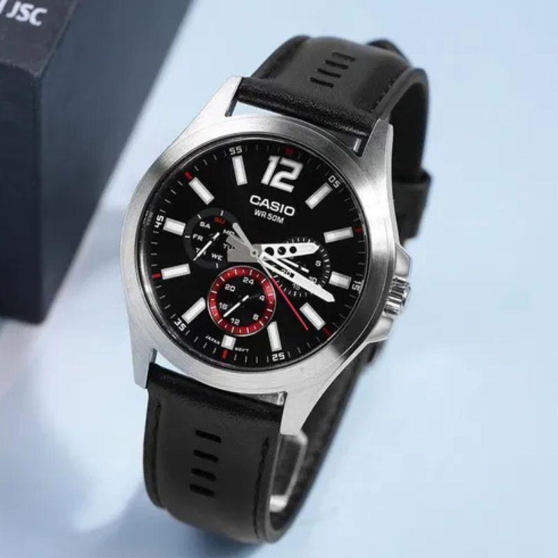 Reloj Mtp-E350l-1bv Hombre Analogo Cuero-2