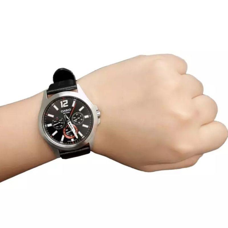 Reloj Mtp-E350l-1bv Hombre Analogo Cuero-3
