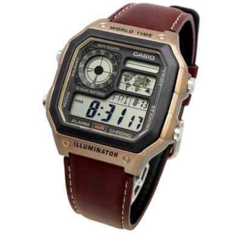 Reloj World Time Royale Casio Vintage AE-1200WHL-5AV Correa de Cuero-2