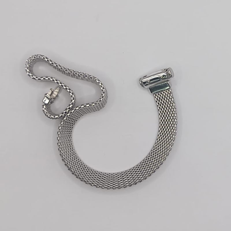 KRN FLAT CA2 Pulsera de Plata Malla Rodio Broche Cassete UNISEX-3