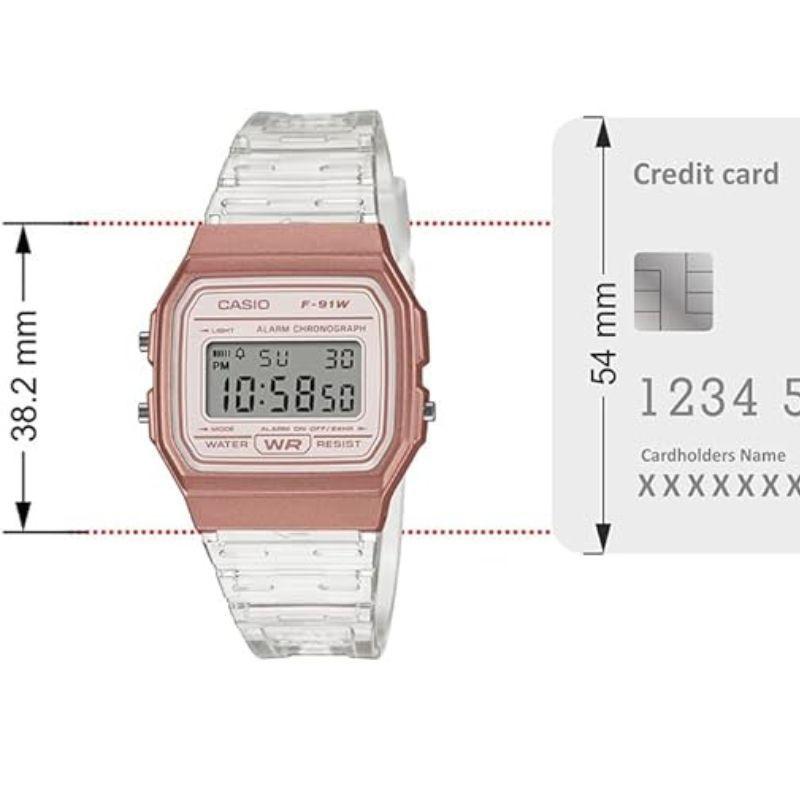 Reloj Casio Vintage Rosé Correa Traslúcida F-91WS-7A3-2
