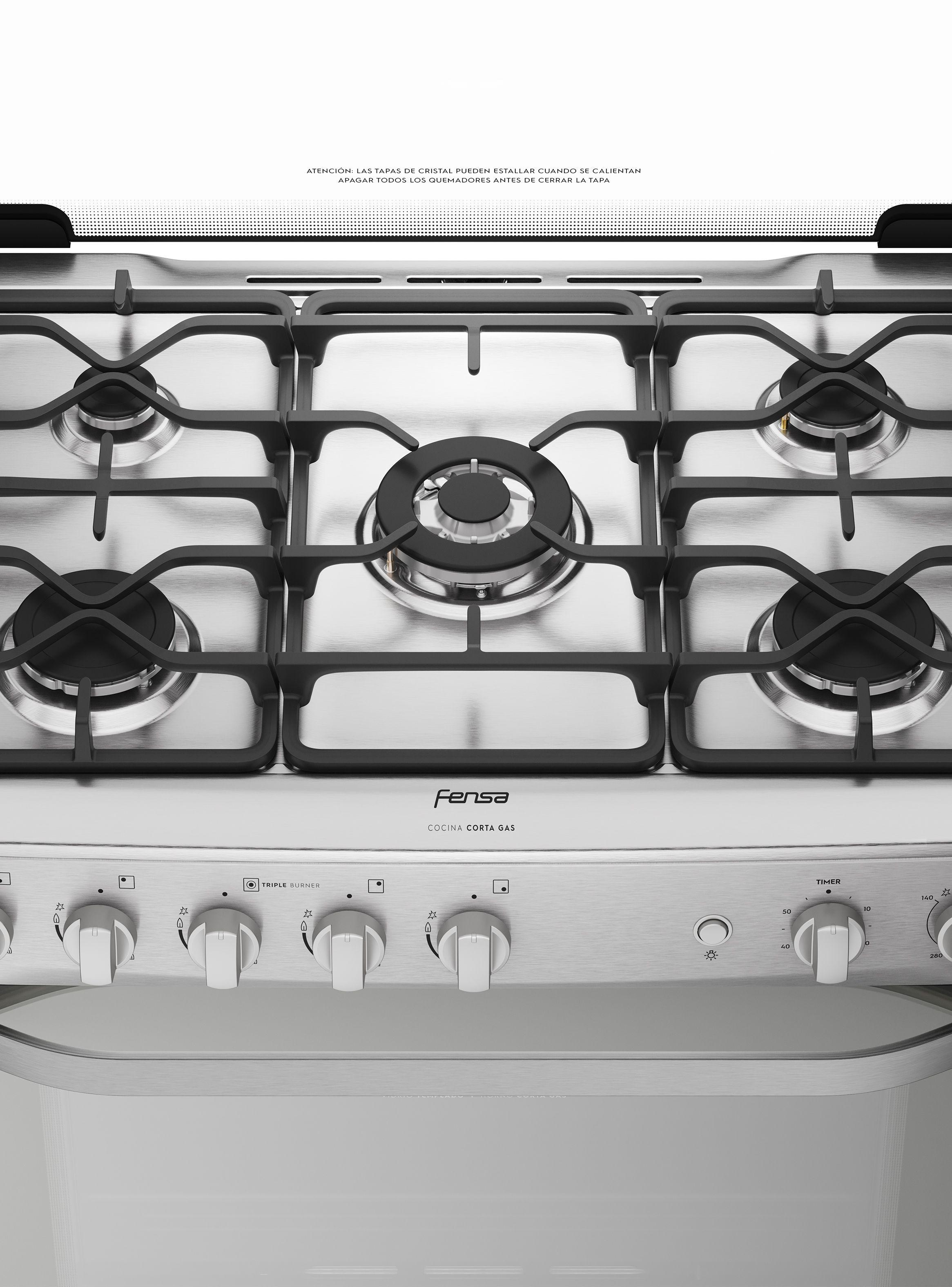 Cocina a Gas 5 Platos Fensa VaporBake Triple Llama F 5500 T-6