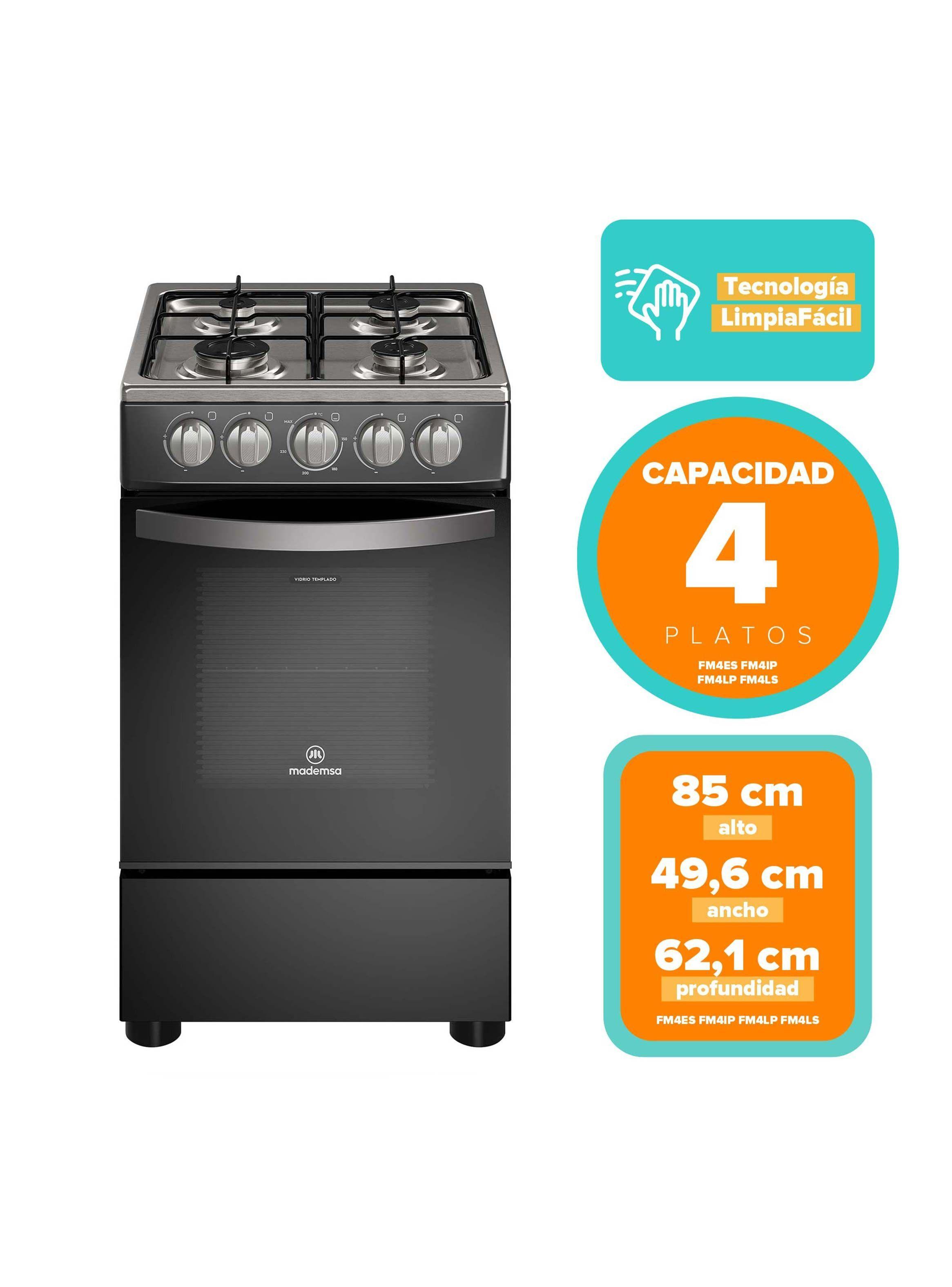 Cocina a Gas 4 Platos Mademsa LimpiaFácil FM4IP Negra-2