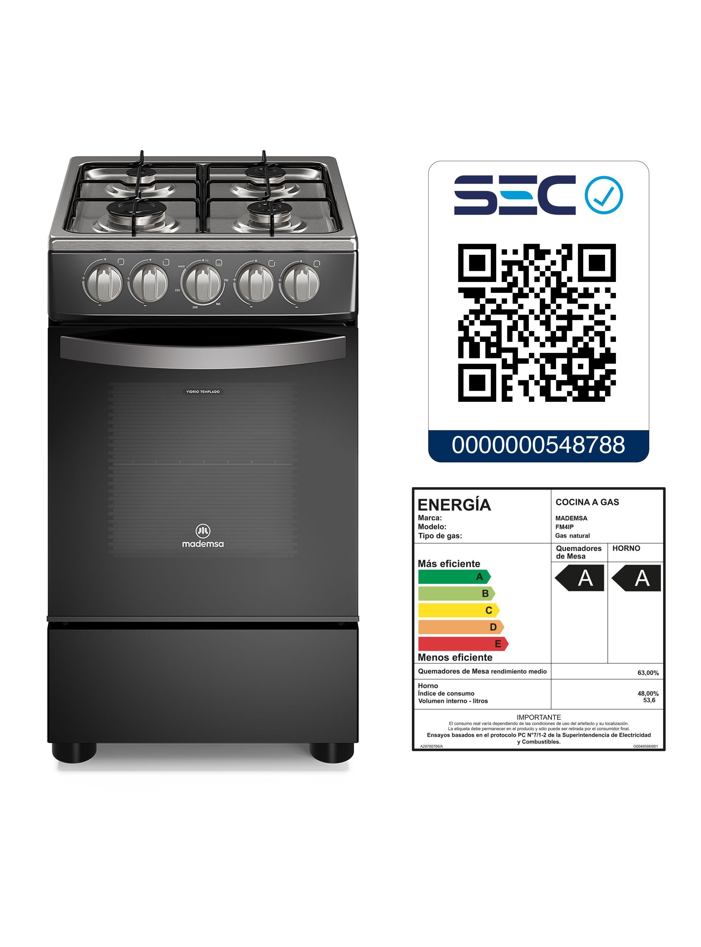 Cocina a Gas 4 Platos Mademsa LimpiaFácil FM4IP Negra-6