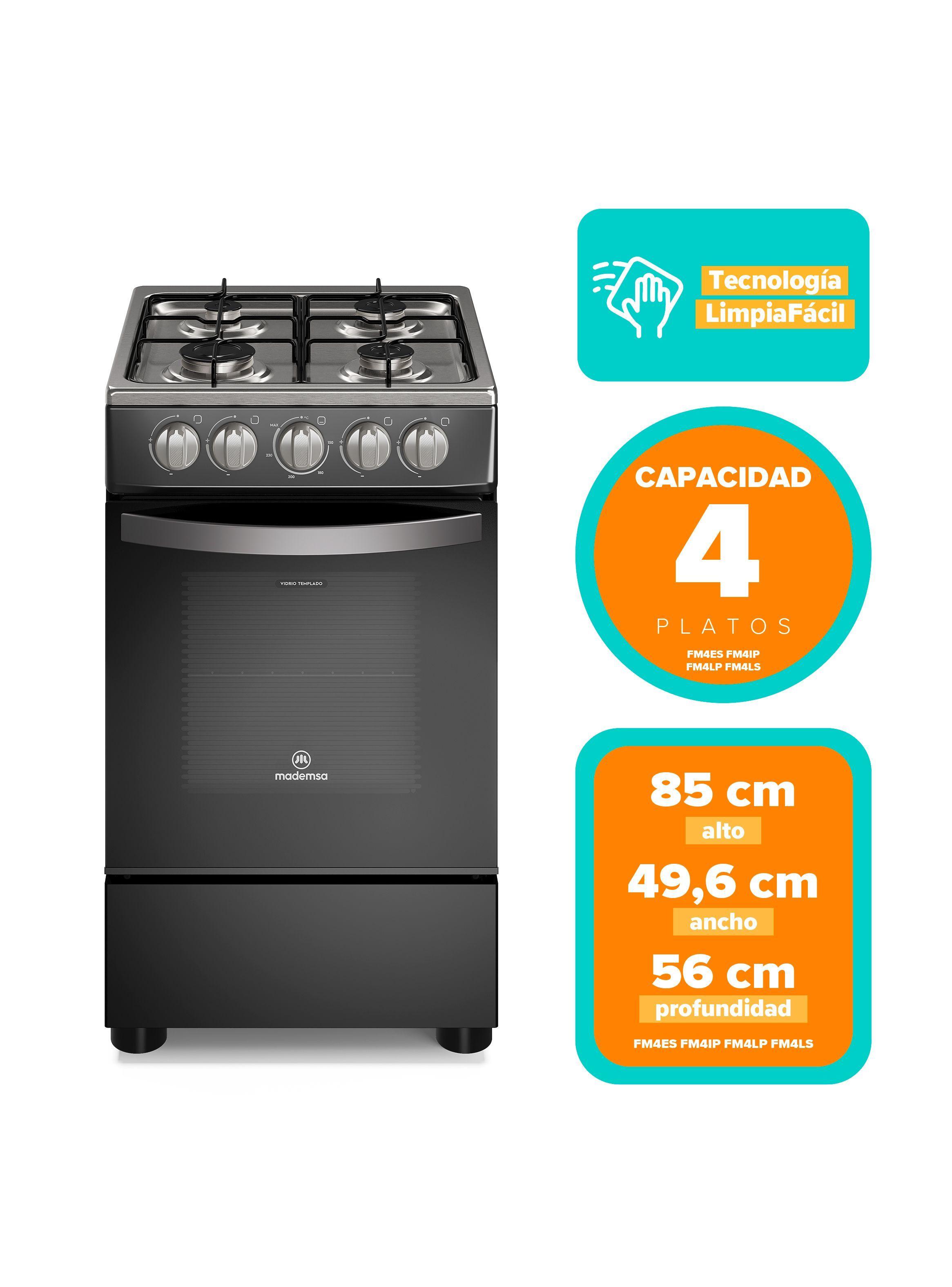 Cocina a Gas 4 Platos Mademsa LimpiaFácil FM4IP Negra-2