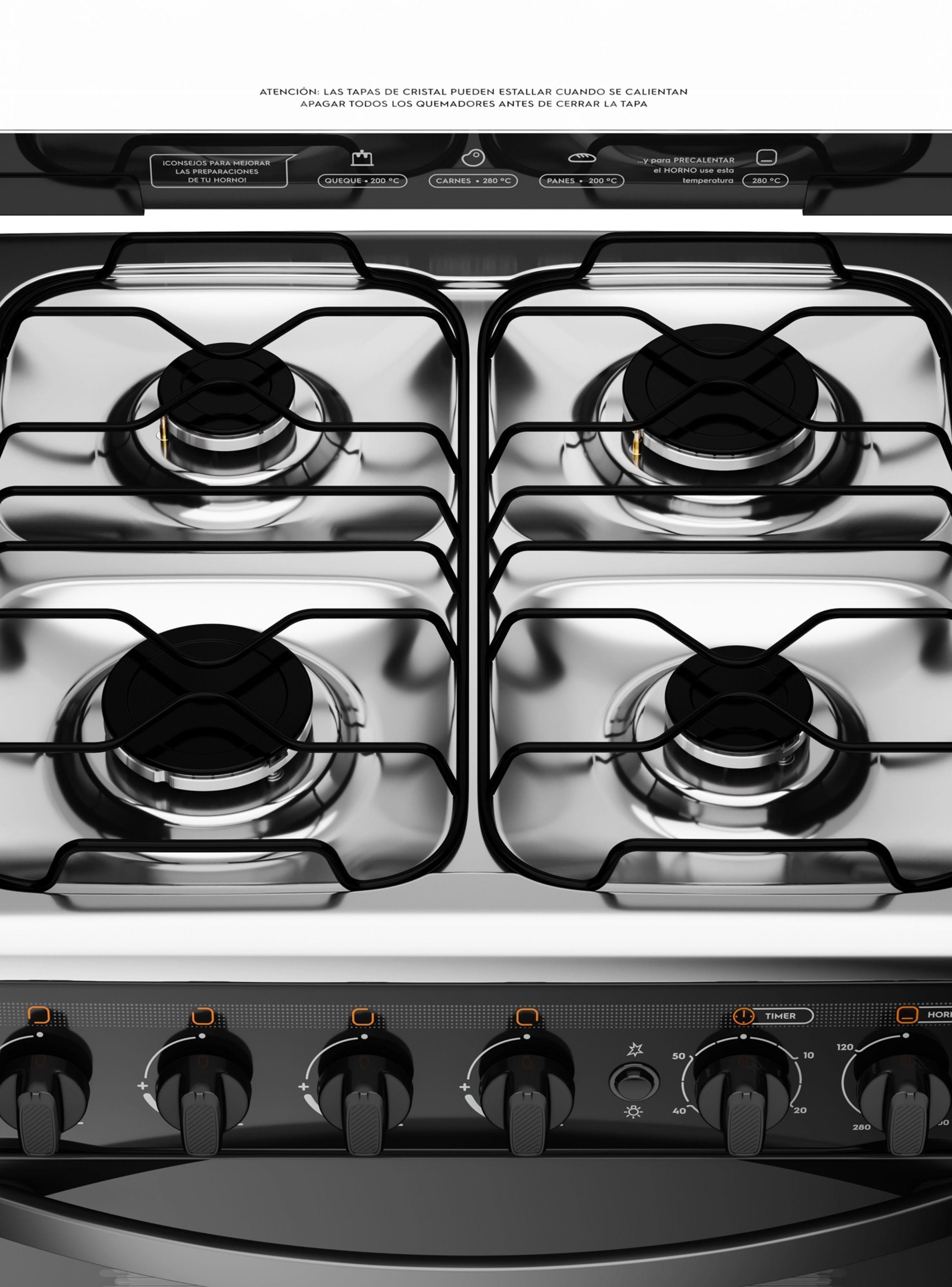 Cocina a Gas 4 Platos LimpiaFácil y Timer M 775 BT Negra-4