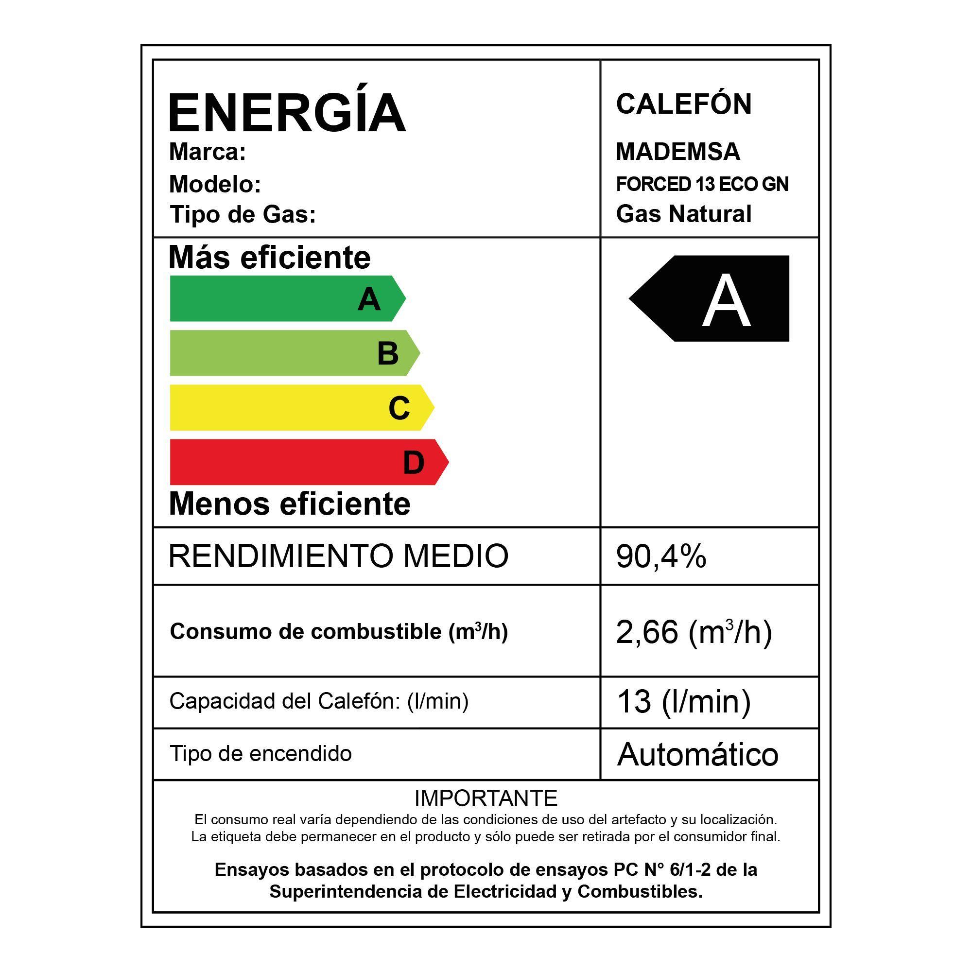 Calefont Eléctrico Ionizado 13 Lts Gas Natural Forced Eco GN-6