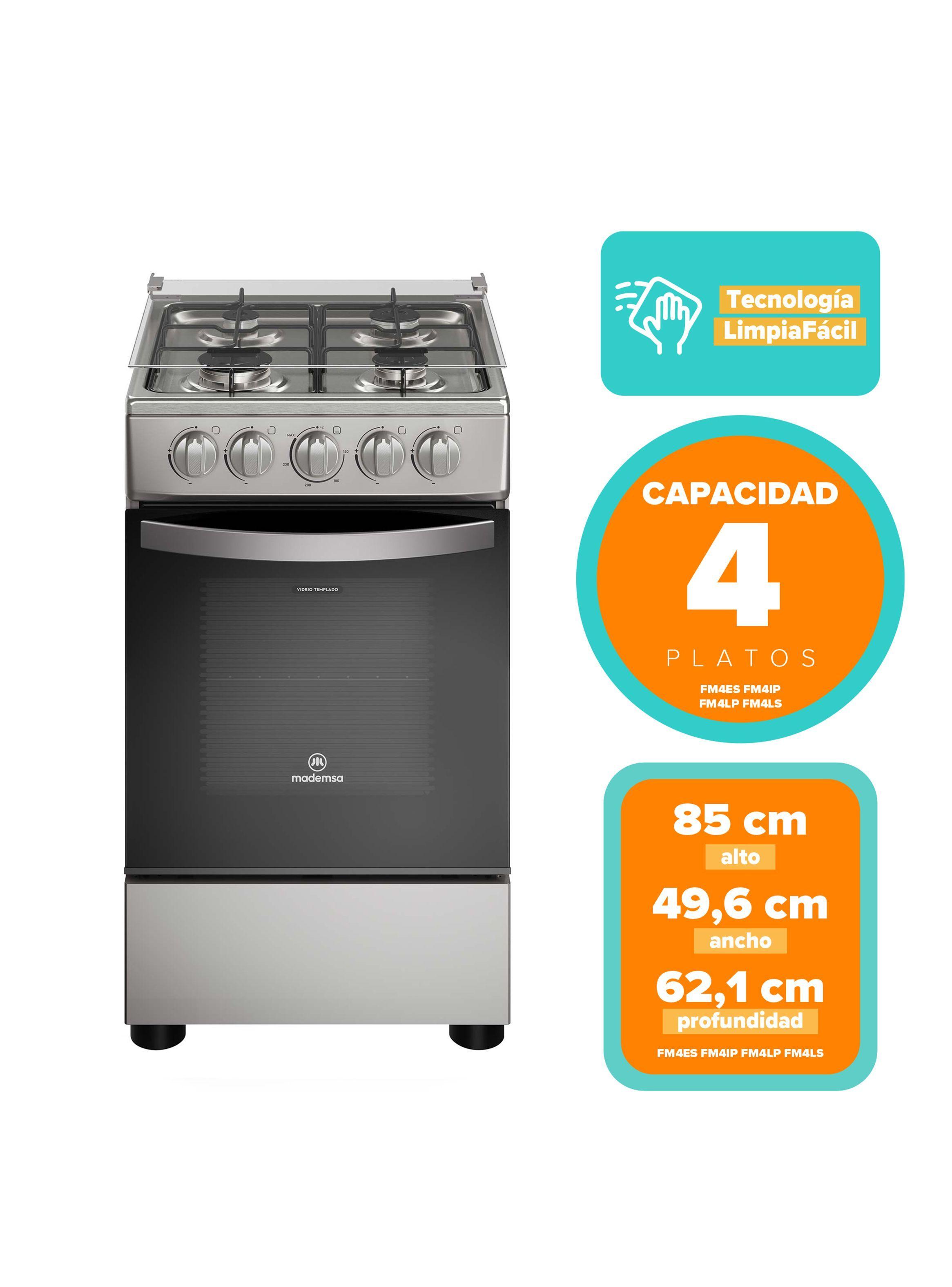 Cocina a Gas 4 Platos LimpiaFácil y Parrillas Alambrón FM4LS-2