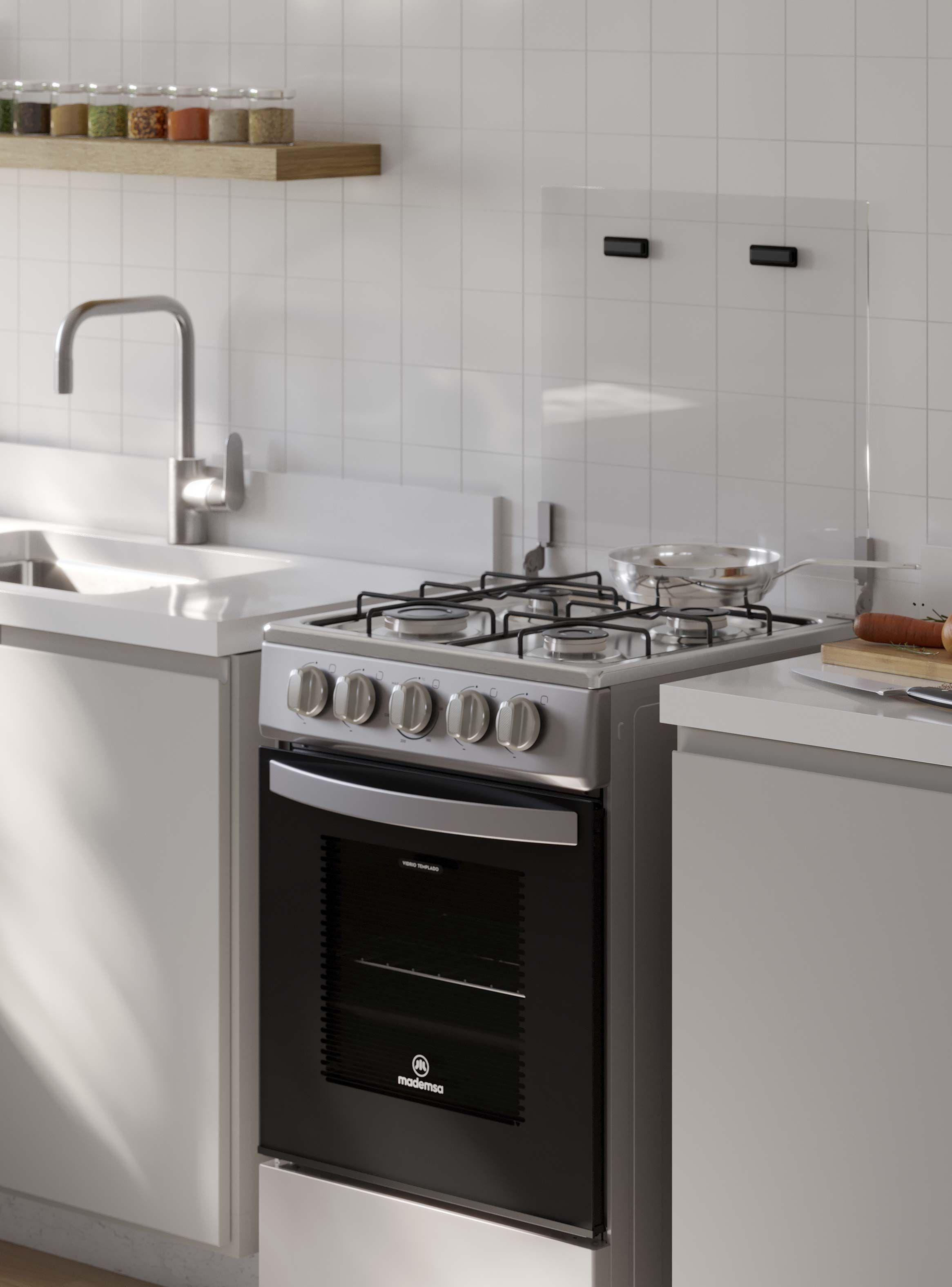 Cocina a Gas 4 Platos LimpiaFácil y Parrillas Alambrón FM4LS-4