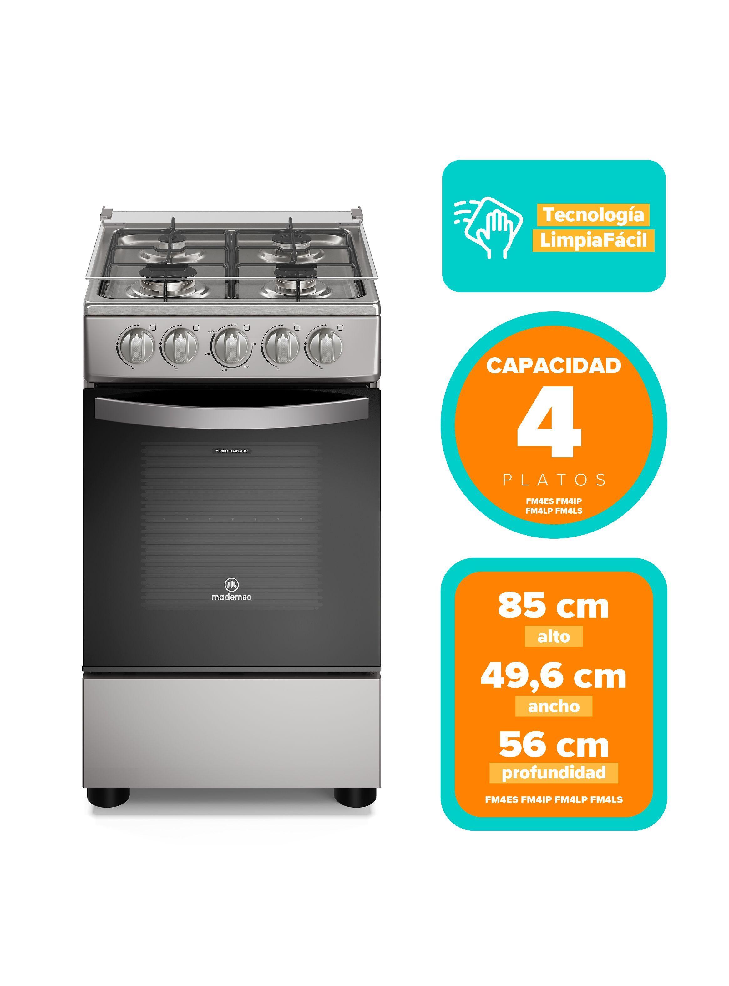 Cocina a Gas 4 Platos LimpiaFácil y Parrillas Alambrón FM4LS-3