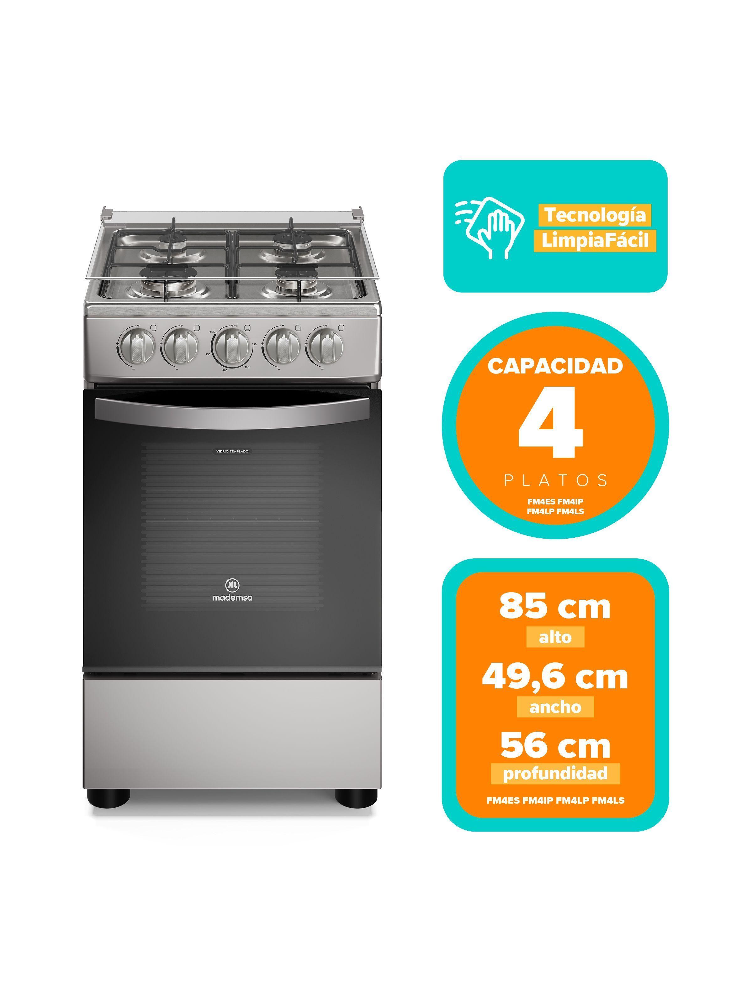 Cocina a Gas 4 Platos LimpiaFácil y Parrillas Alambrón FM4LS-3