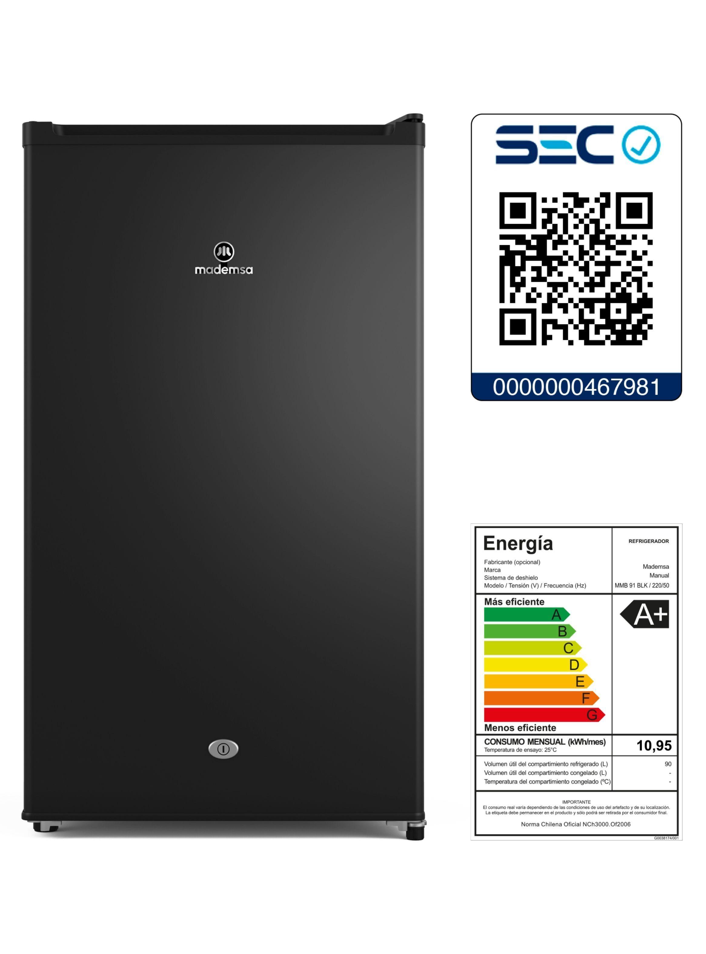 Frigobar Mademsa 90L Frío Directo con Llave y Luz LED MMB91-7