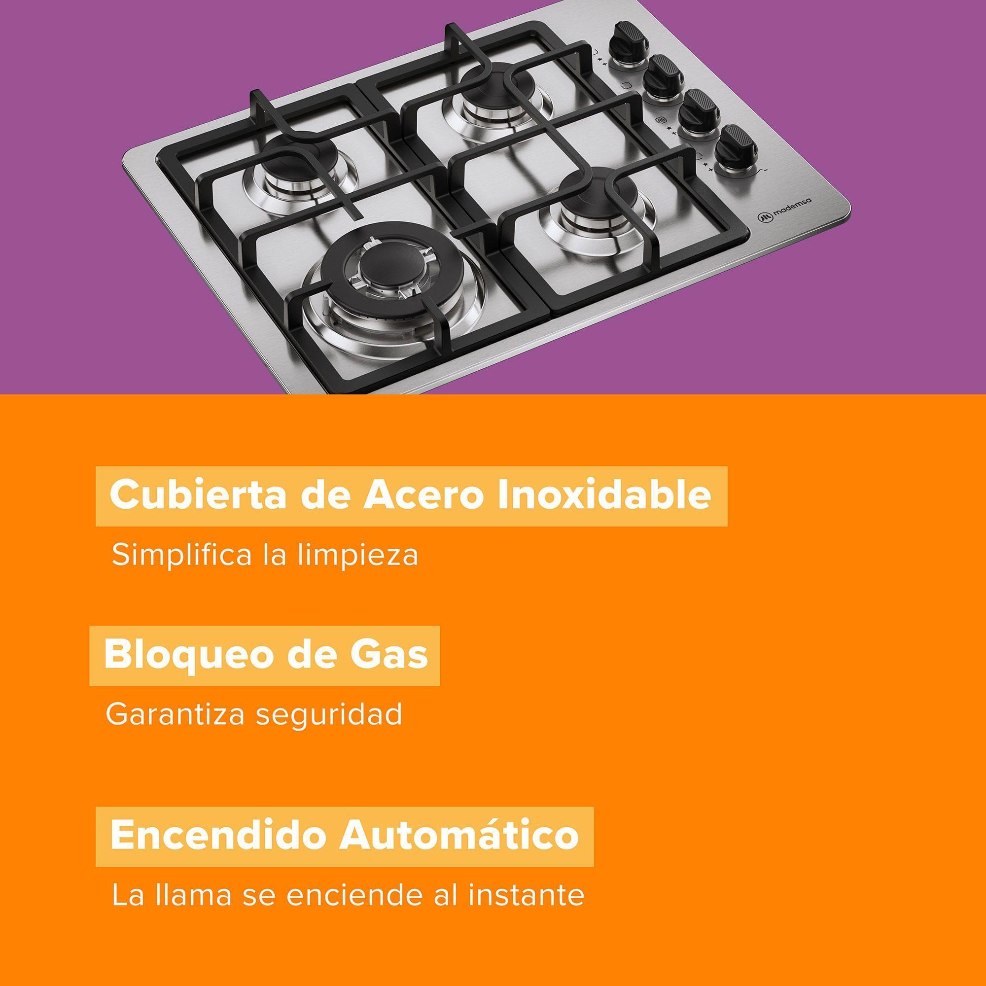 Encimera a Gas 4 Platos Triple Llama y Parrilla Hierro Fundido KM4TX-5