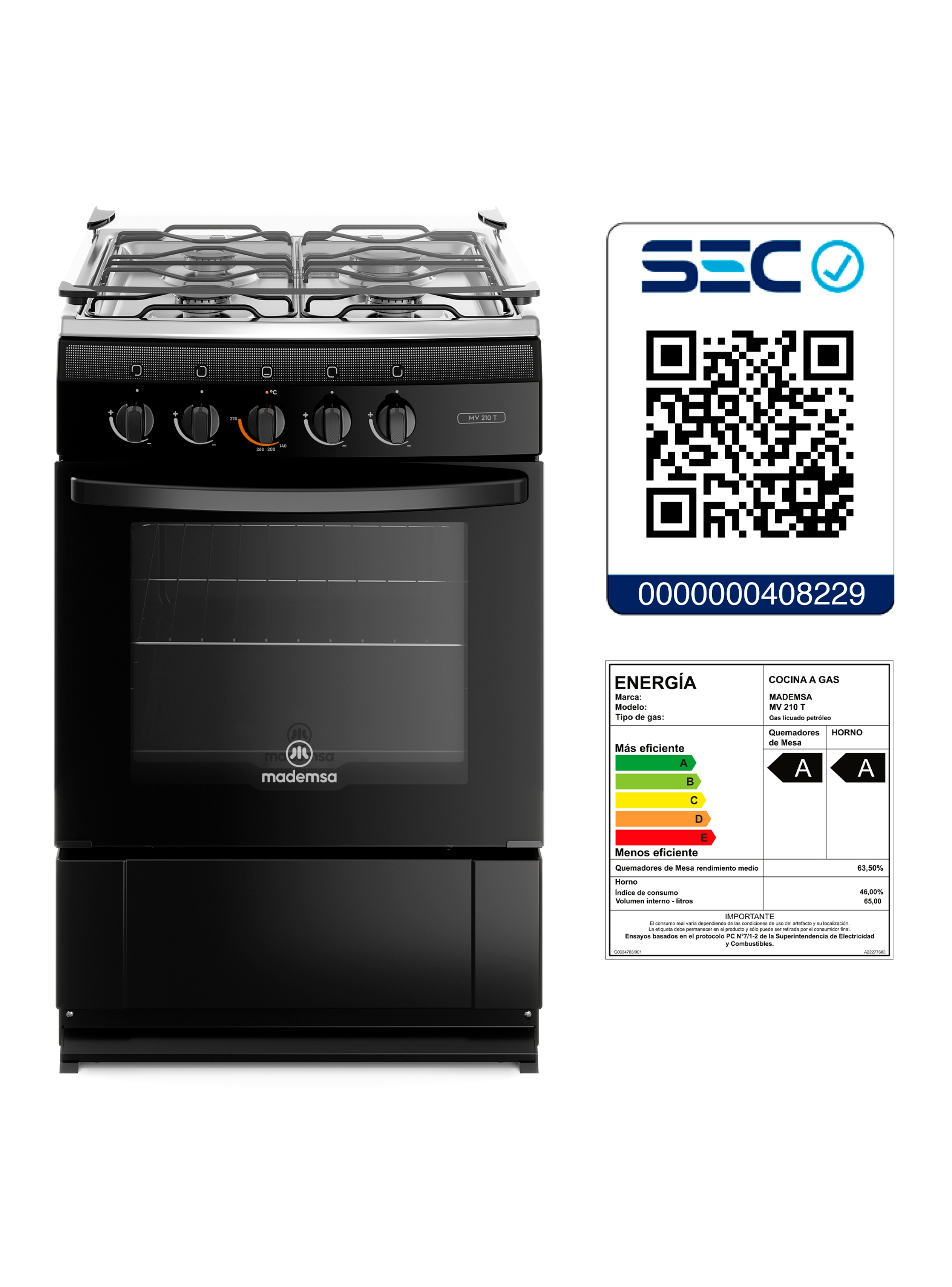 Cocina a Gas 4 Platos Mademsa Tapa Cubierta MV 210 T Negra-5