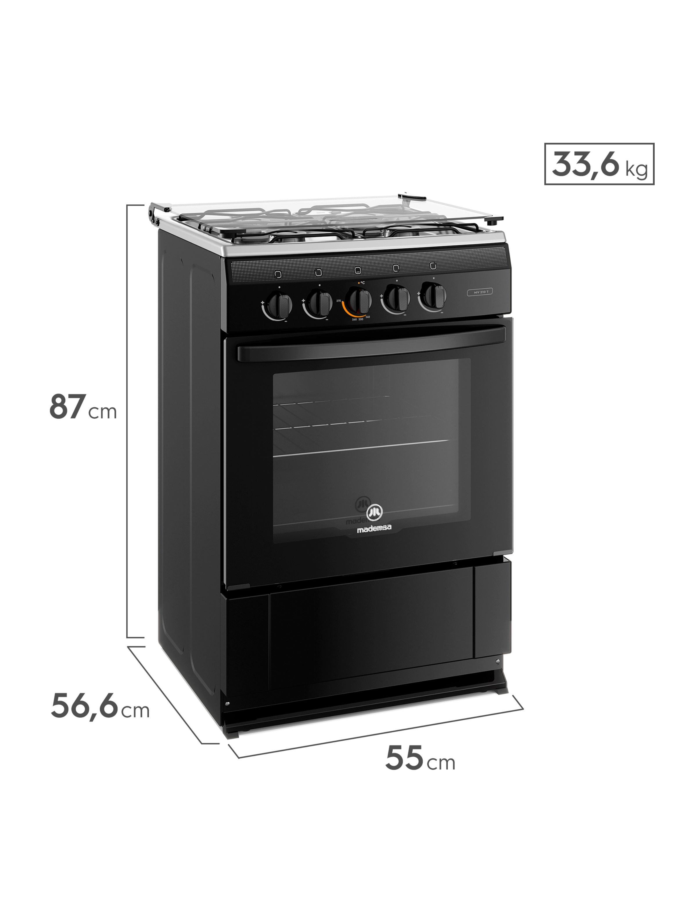 Cocina a Gas 4 Platos Mademsa Tapa Cubierta MV 210 T Negra-1