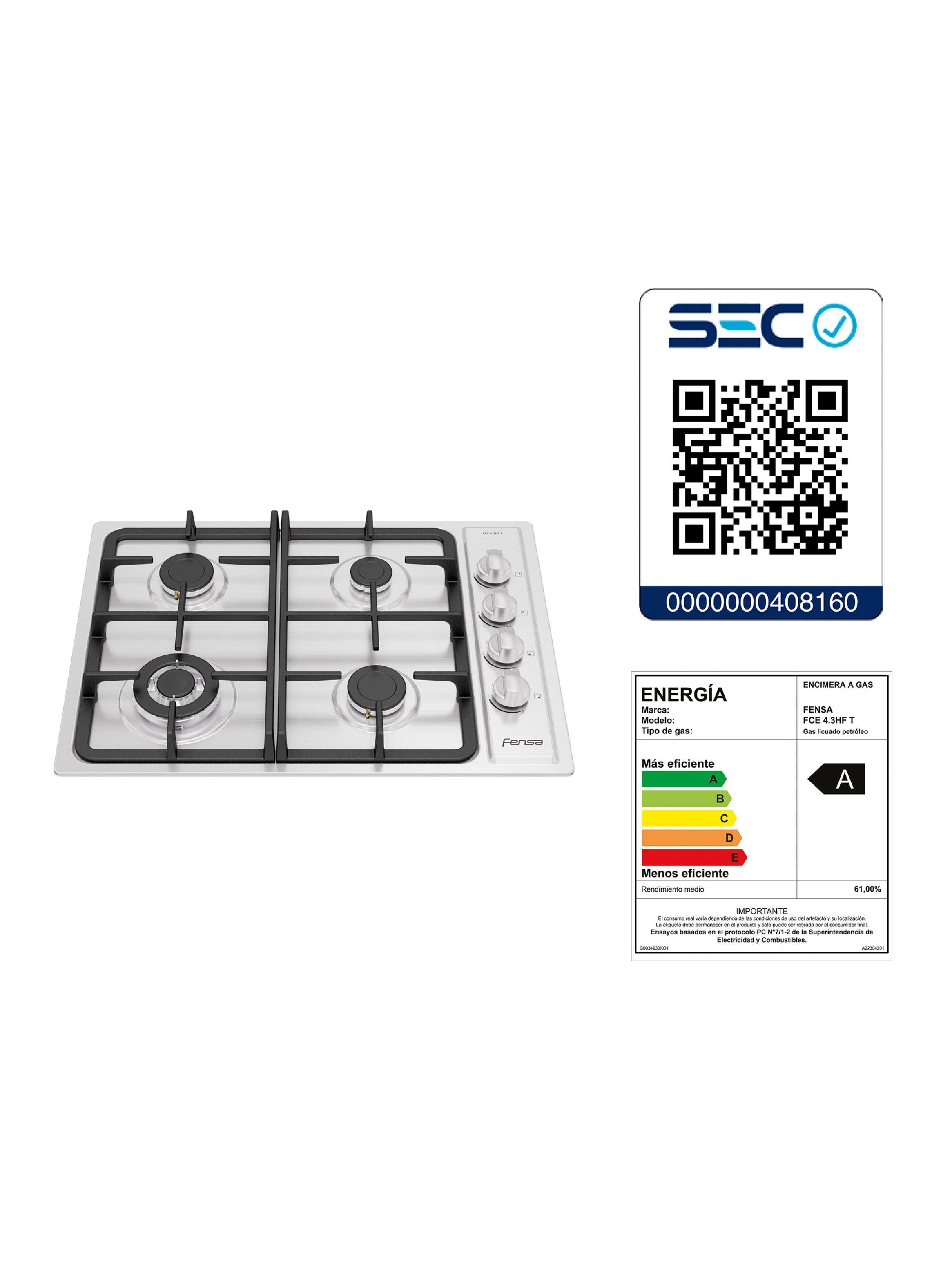 Encimera a Gas 4 Platos Encendido Eléctrico FCE 4.3HF T Inox-6