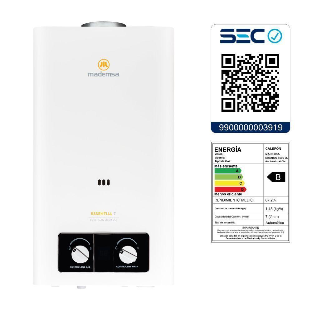 Calefont Gas Licuado 7 Litros Tiro Natural Essential 7 Eco-7