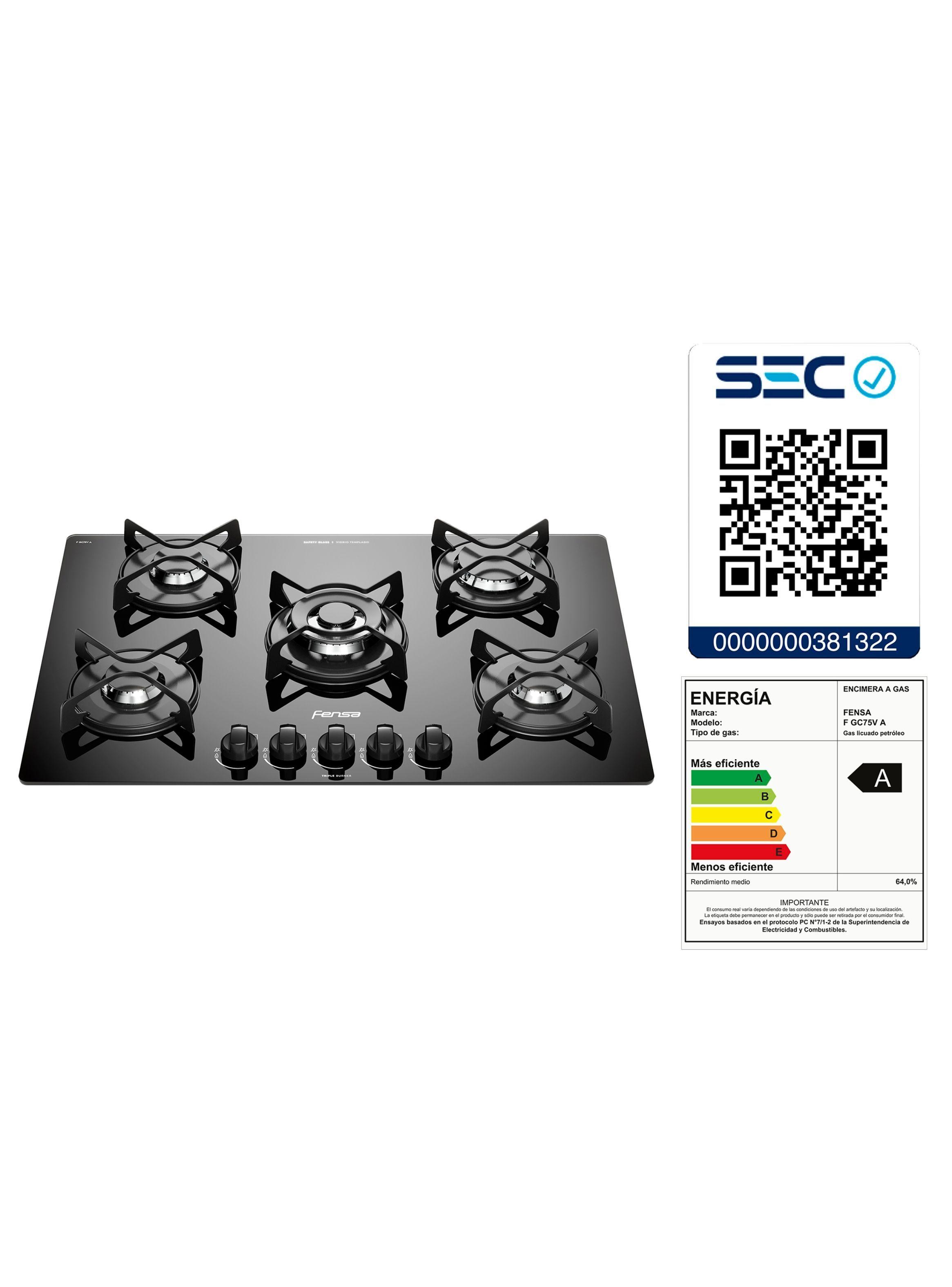 Encimera a Gas 5 Platos Fensa Vitrocerámica F GC75V A-6
