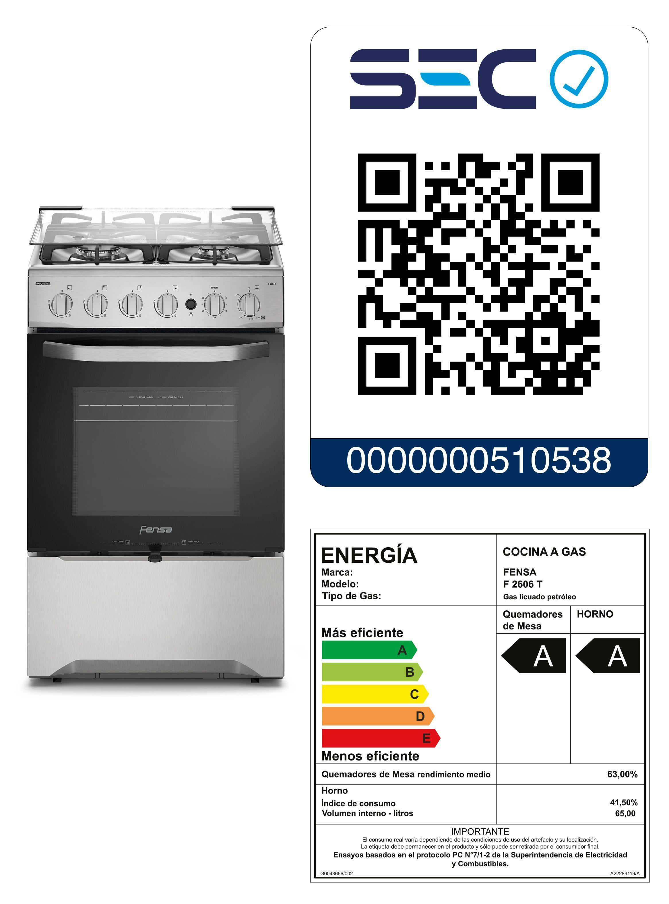 Cocina a Gas 4 Platos Fensa VaporBake y Timer F 2606 T-7