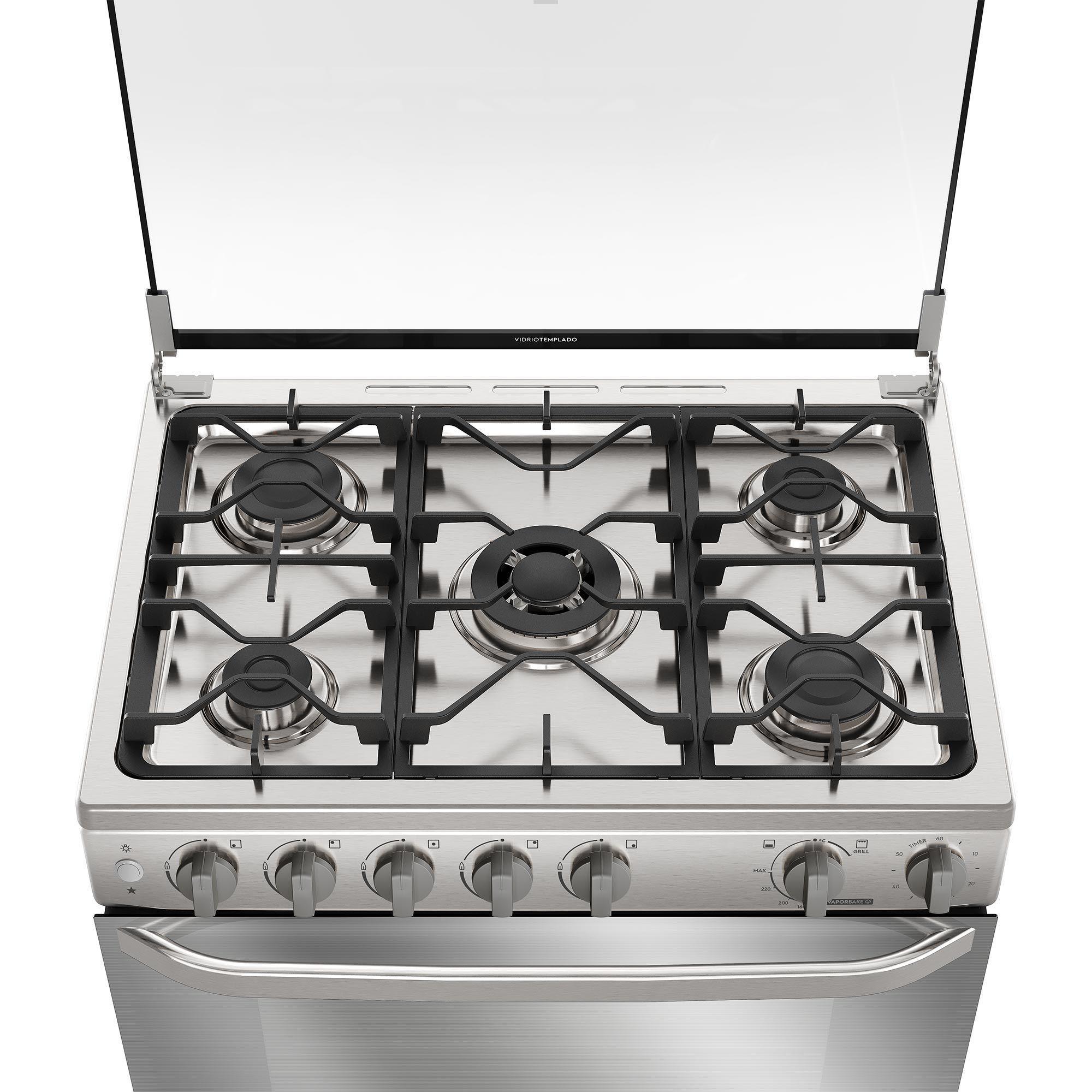 Cocina a Gas 5 Platos VaporBake, Triple Llama y Grill FE5SXC Inox-3
