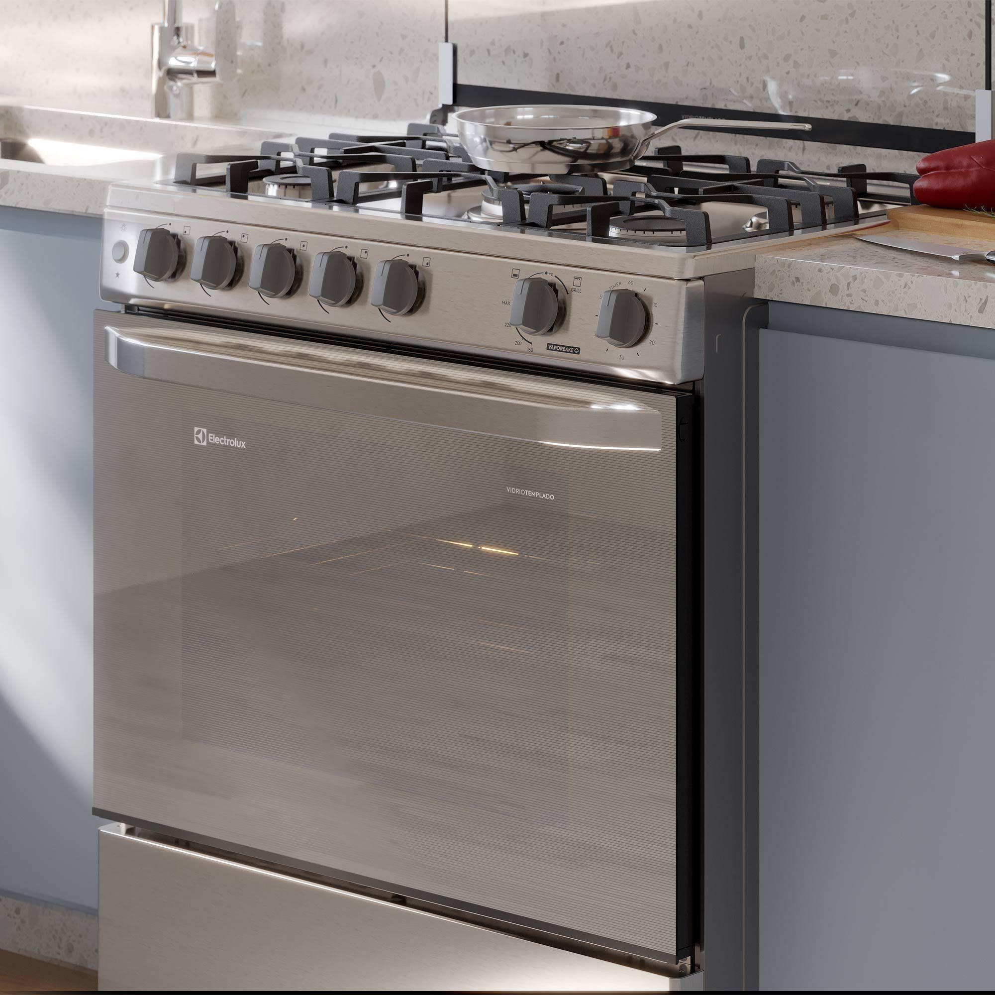 Cocina a Gas 5 Platos VaporBake, Triple Llama y Grill FE5SXC Inox-6