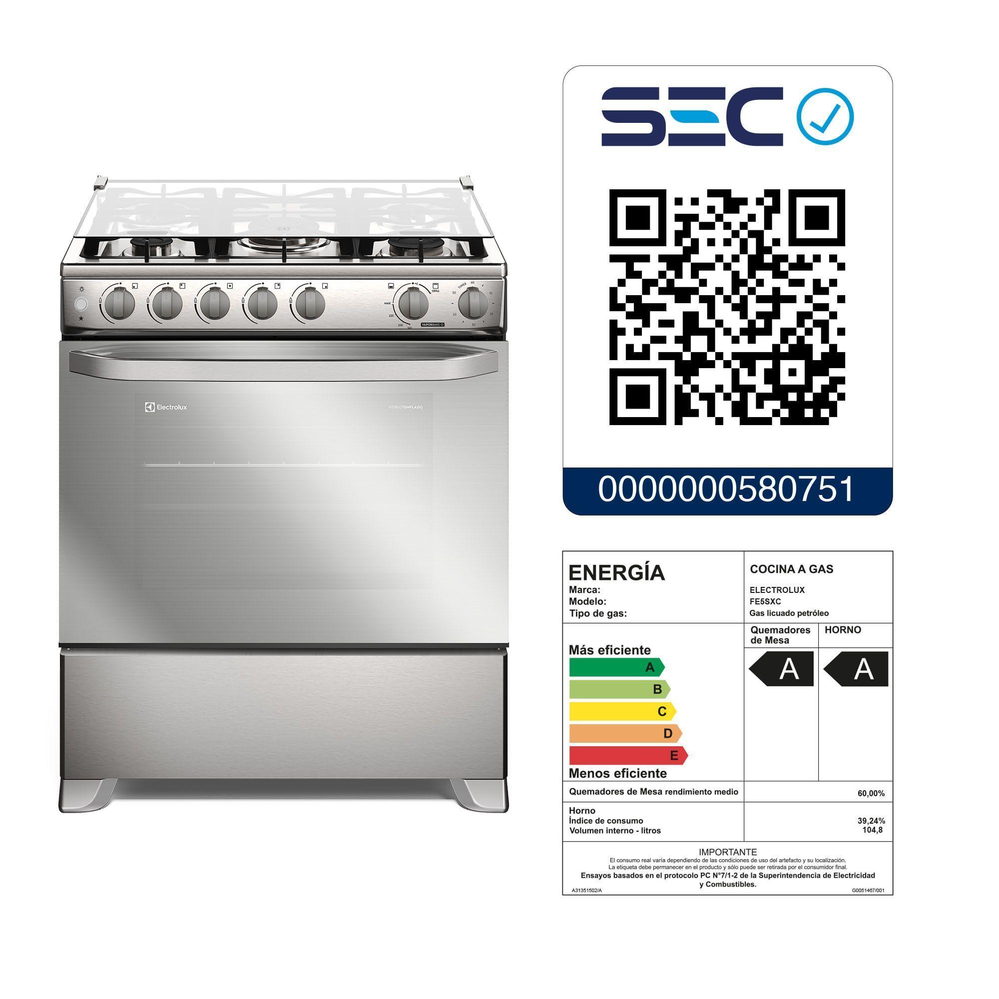 Cocina a Gas 5 Platos VaporBake, Triple Llama y Grill FE5SXC Inox-7