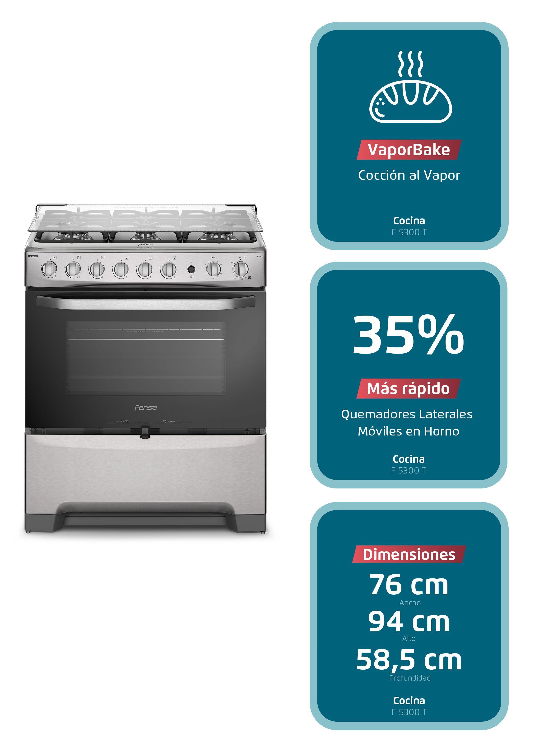 Cocina a Gas 6 Platos Fensa VaporBake y Timer F 5300 T-2