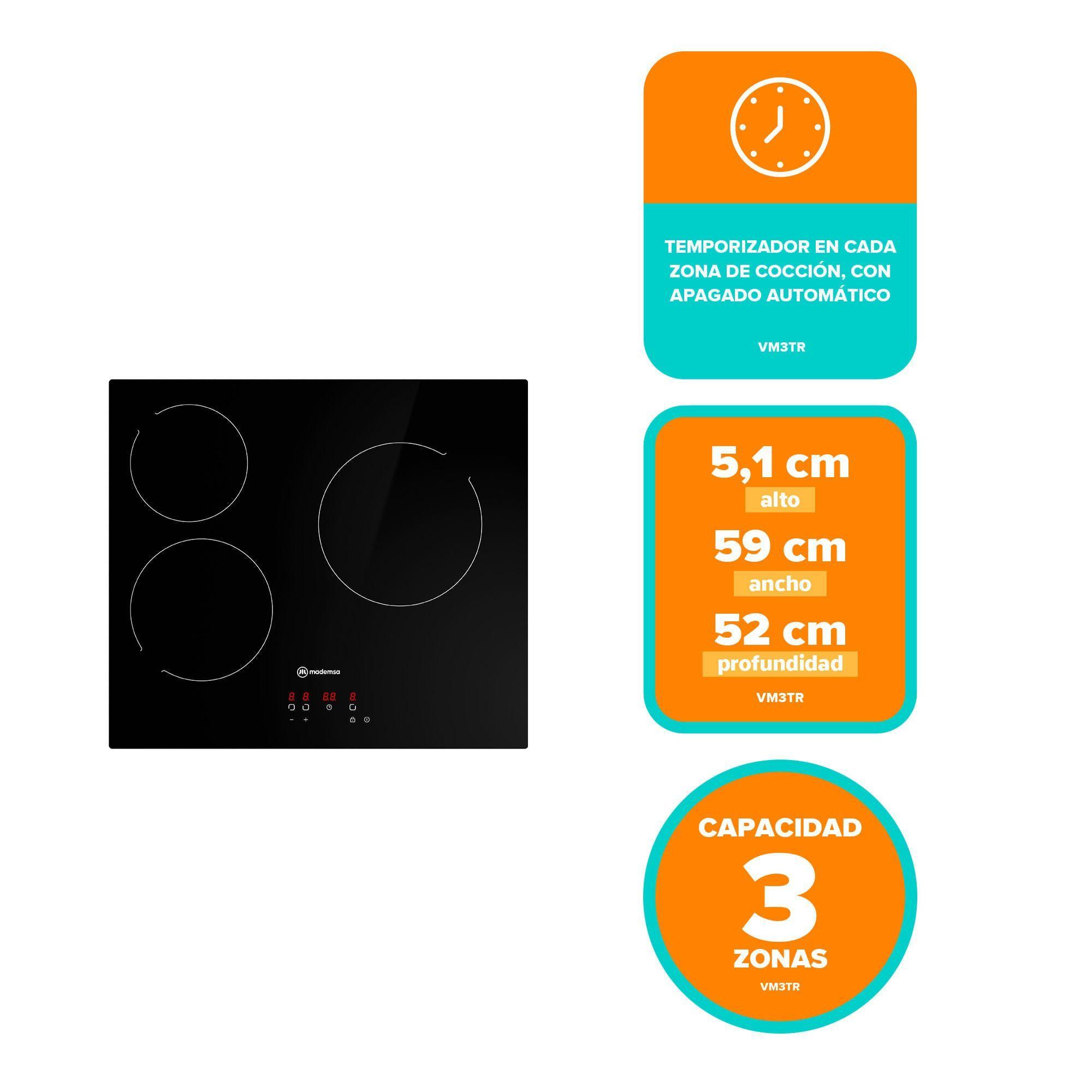 Encimera Eléctrica 3 Platos Mademsa Victrocerámica VM3TR-2