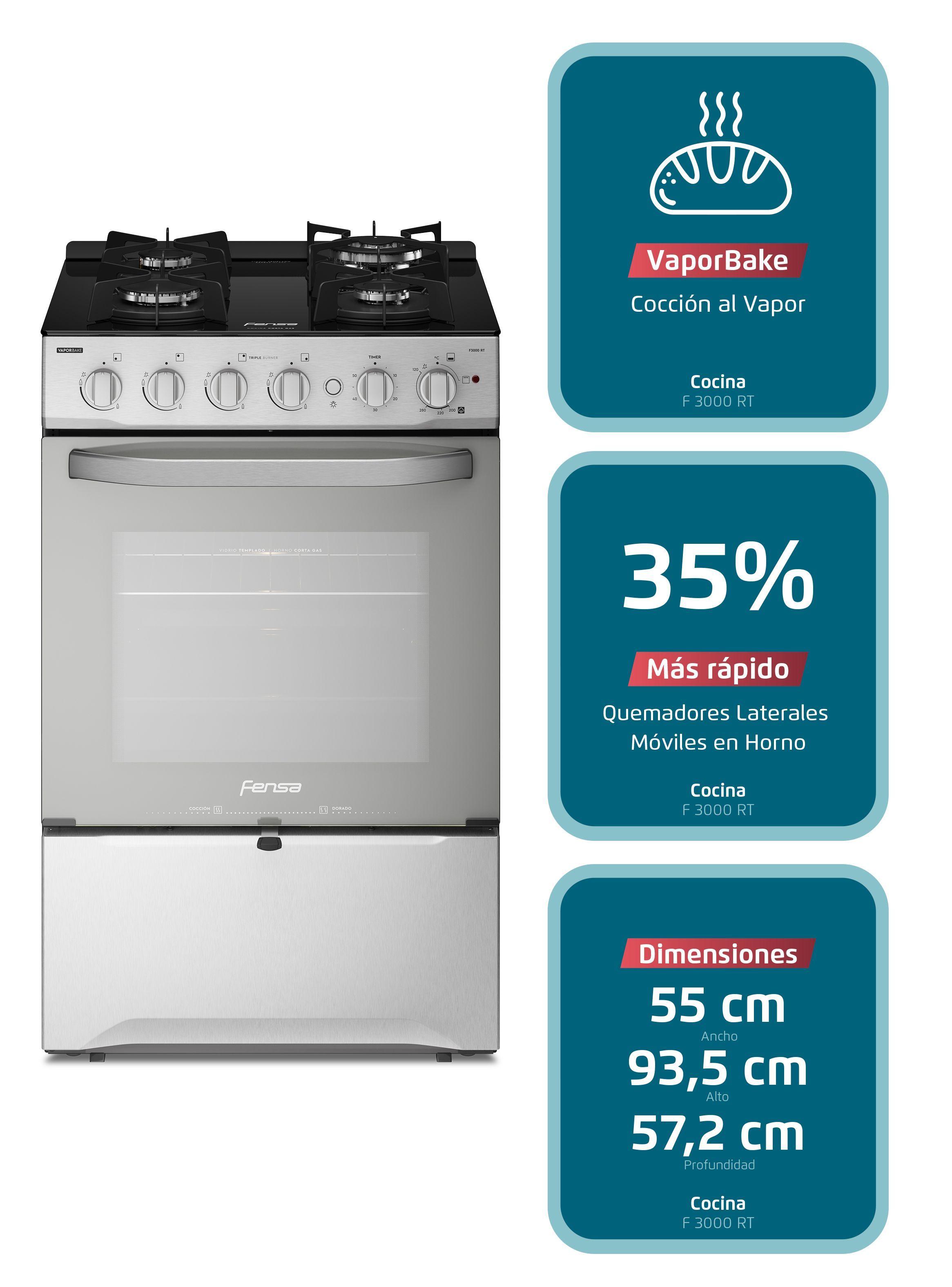 Cocina a Gas 4 Platos Fensa Cubierta Vidrio F 3000 RT Inox-2