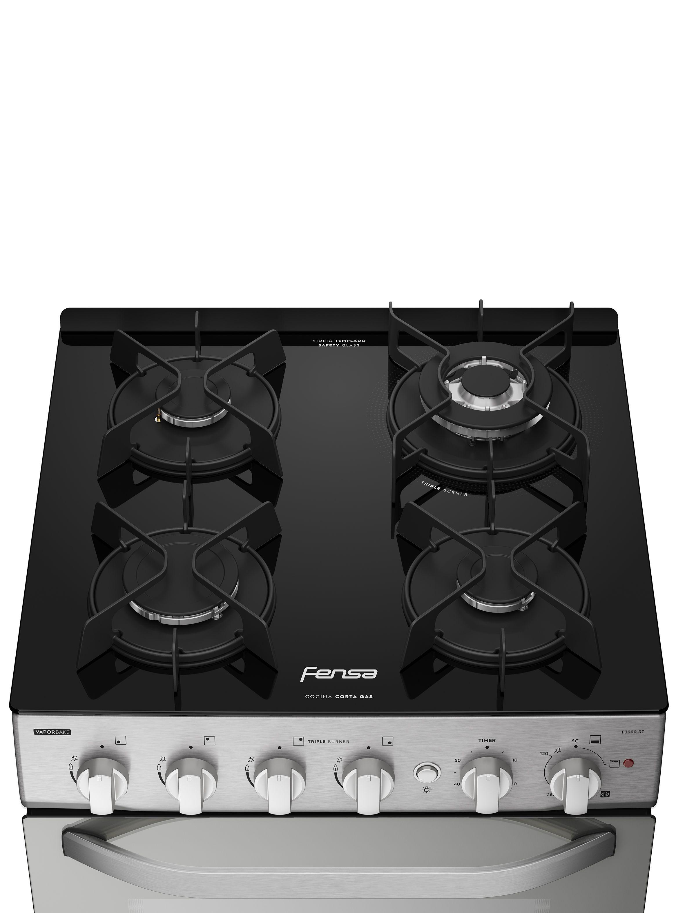 Cocina a Gas 4 Platos Fensa Cubierta Vidrio F 3000 RT Inox-4