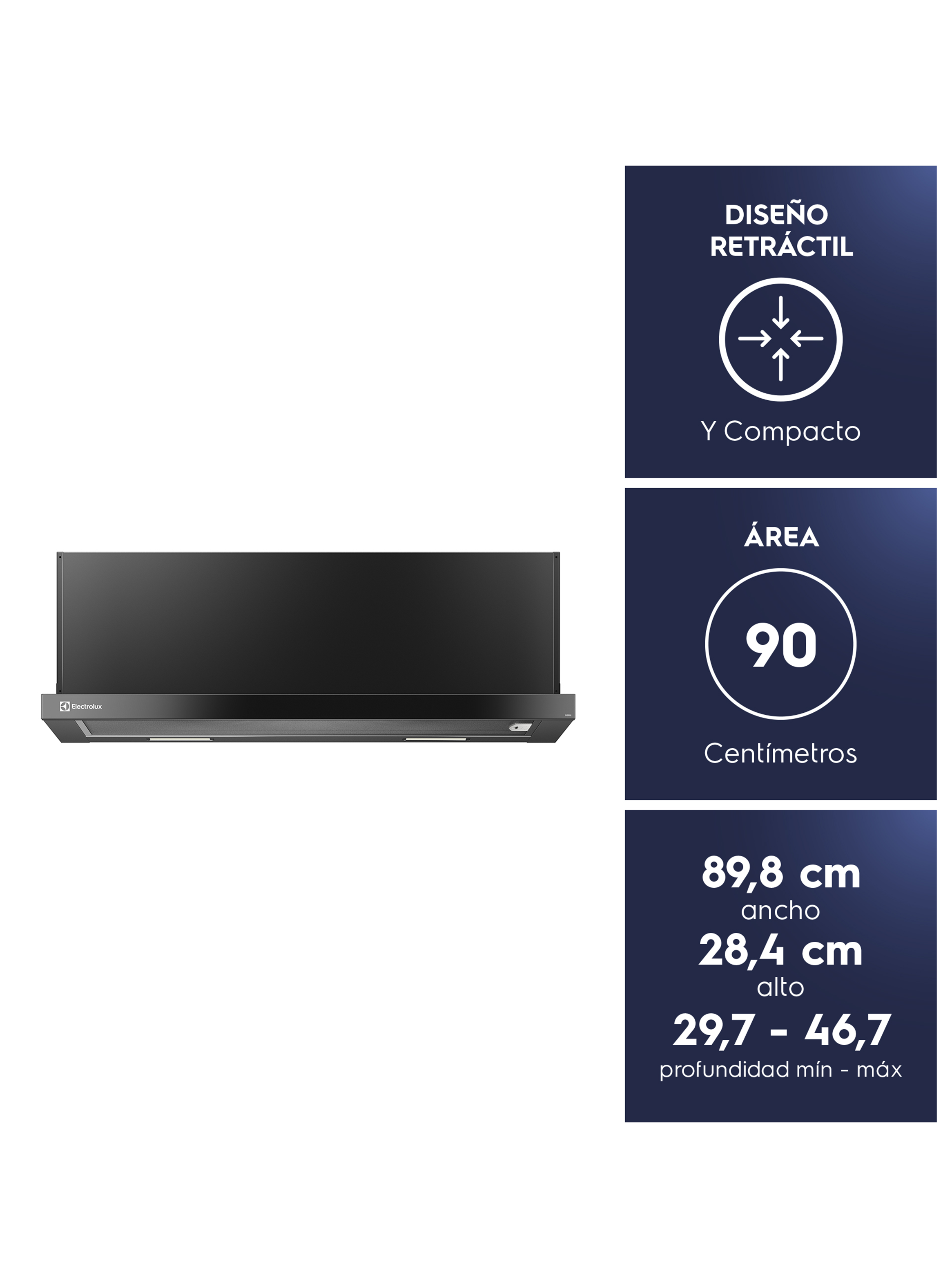 Campana Cocina Extractora Retráctil 90cm Luz LED DE9RI Negra -3