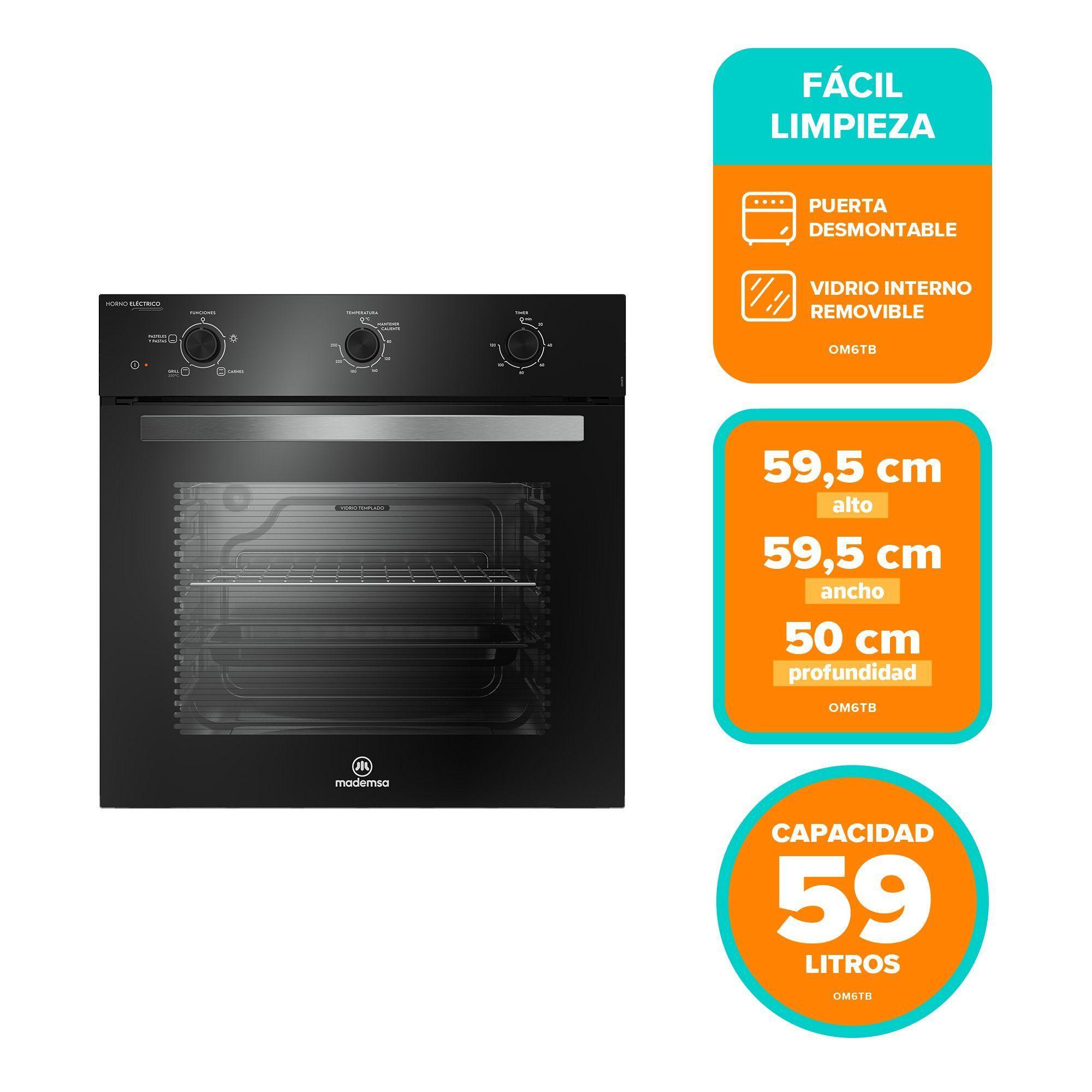 Horno Empotrable Eléctrico 59L Temporizador y Limpia Fácil OM6TB-2