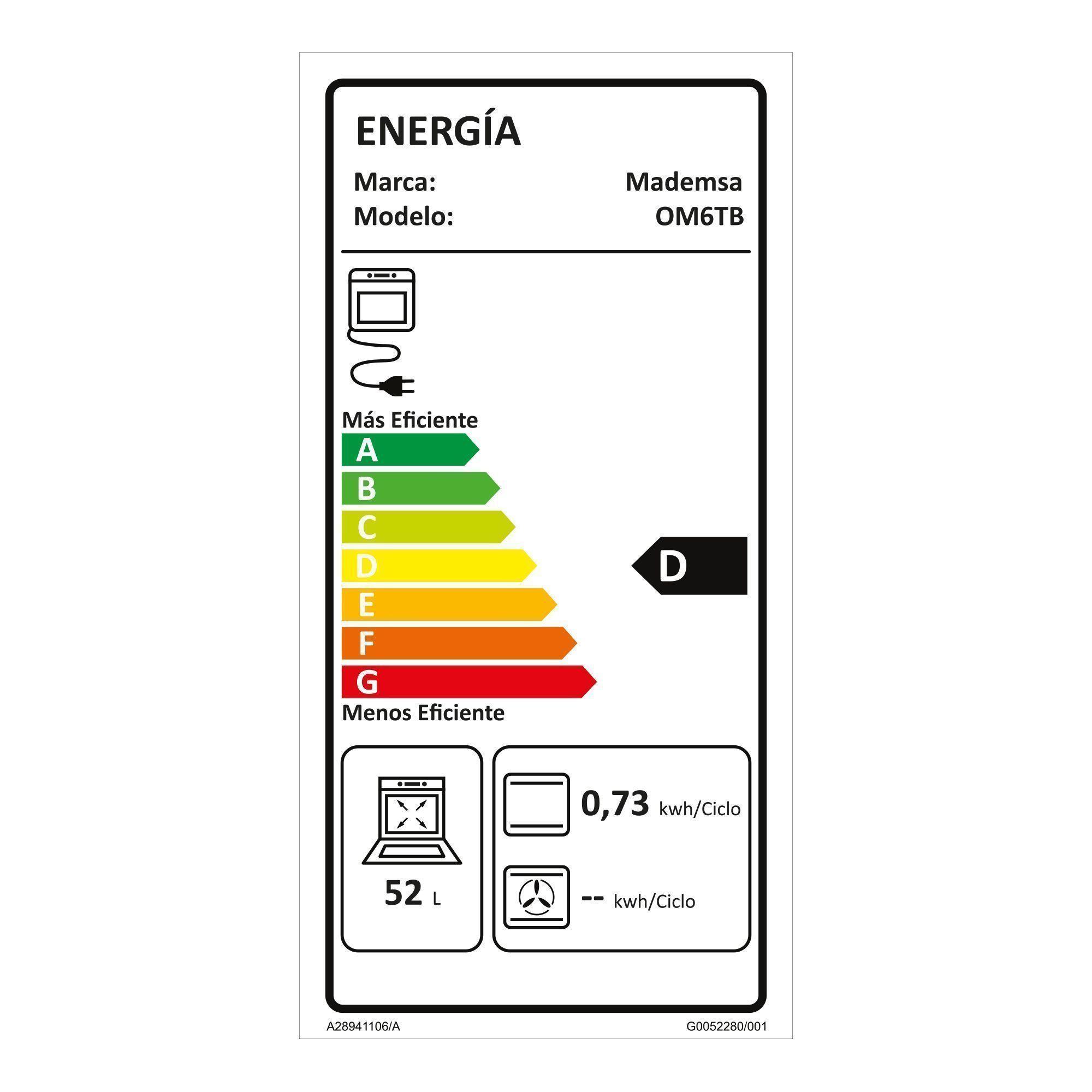 Horno Empotrable Eléctrico 59L Temporizador y Limpia Fácil OM6TB-9