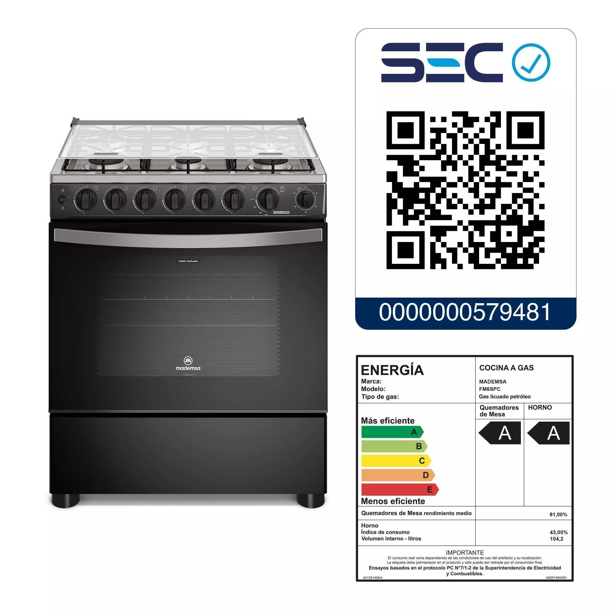 Cocina a Gas 6 Platos Horno Vapor y Parrilla Pletina FM6SPC Negra-7