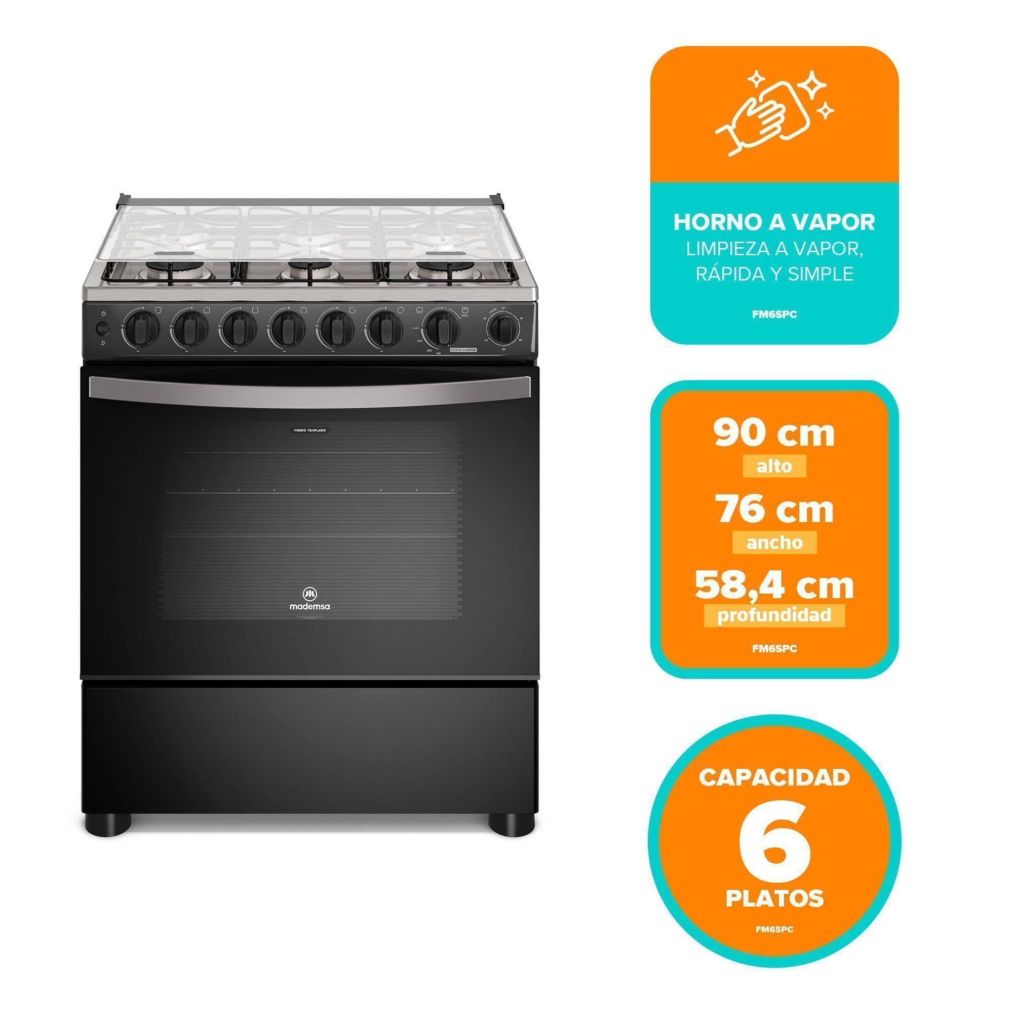 Cocina a Gas 6 Platos Horno Vapor y Parrilla Pletina FM6SPC Negra-2
