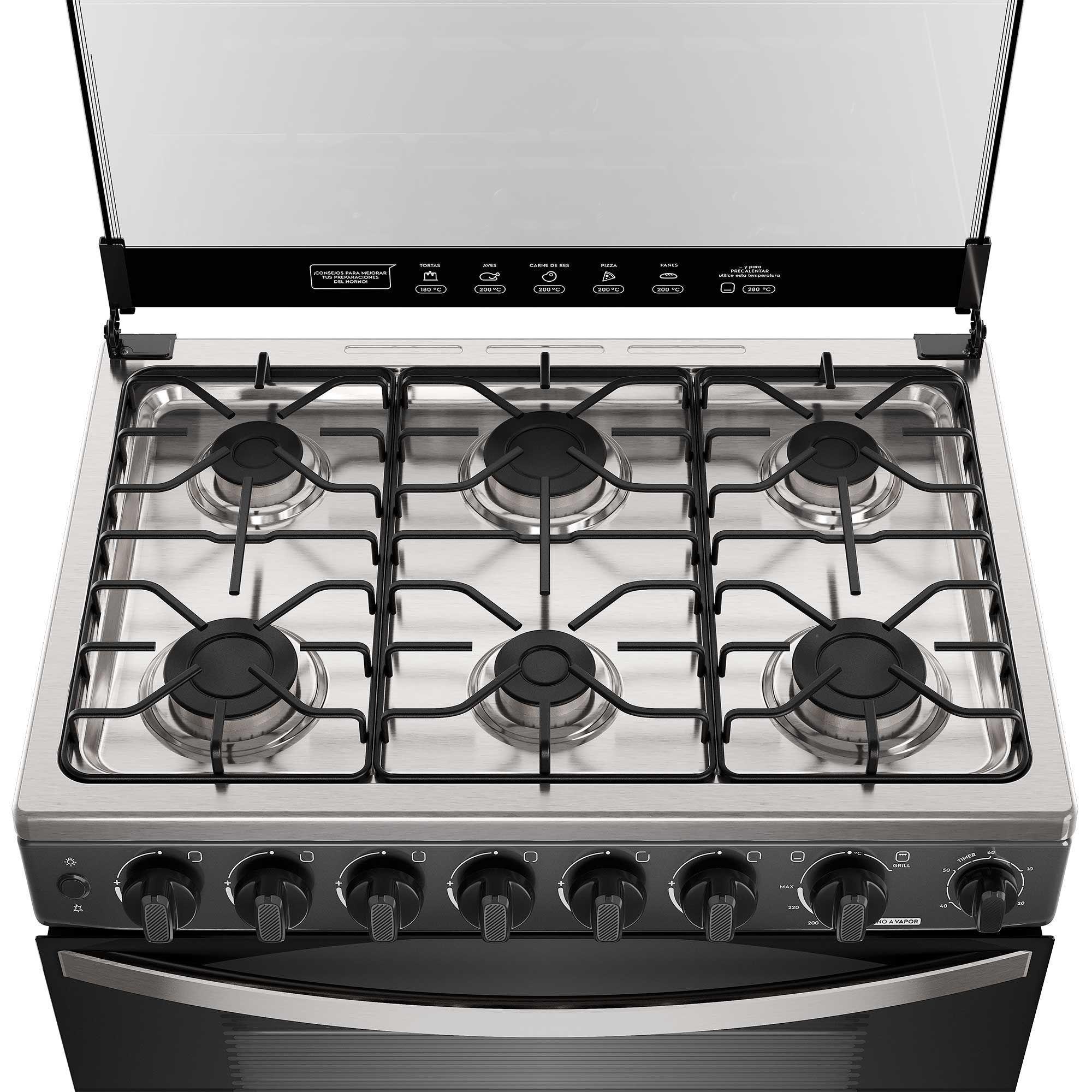 Cocina a Gas 6 Platos Horno Vapor y Parrilla Pletina FM6SPC Negra-4