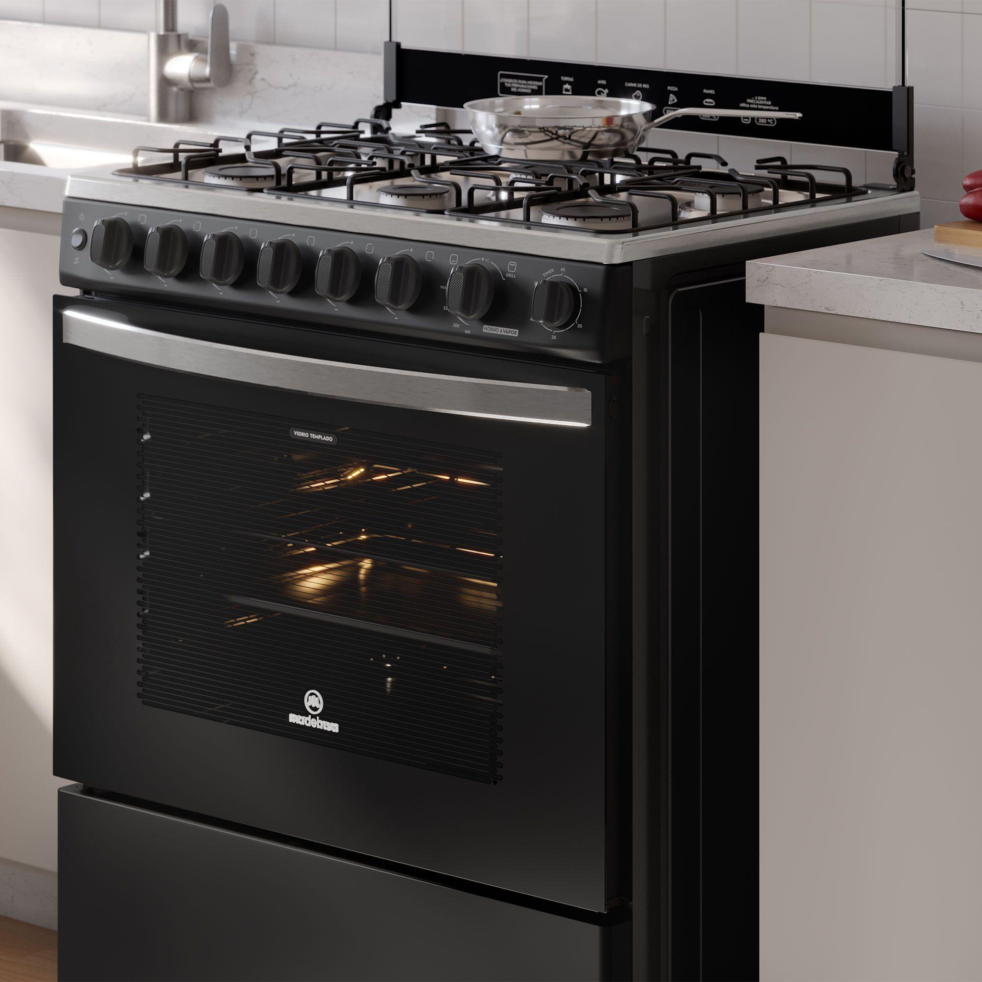 Cocina a Gas 6 Platos Horno Vapor y Parrilla Pletina FM6SPC Negra-5